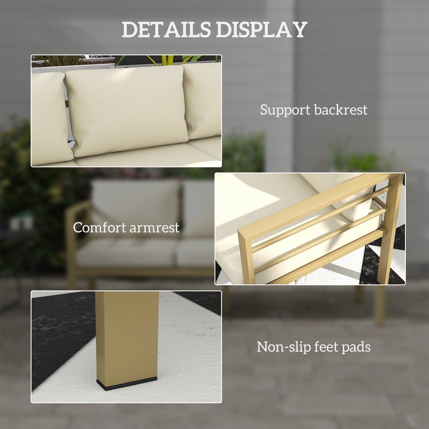 Garden Bench with Cushions, 3-Seater Sofa with Backrest