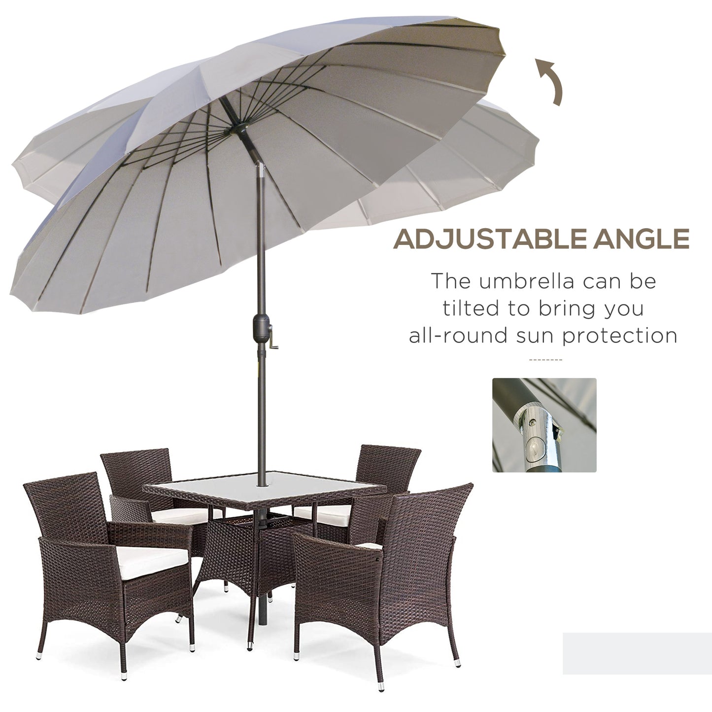 2.5m Tilting Parasol, with Pleated Canopy