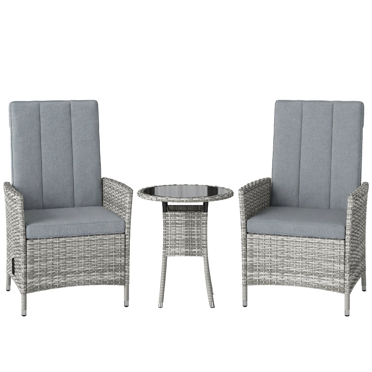 Rattan Bistro Set, Reclining Garden Chairs and Glass Coffee Table