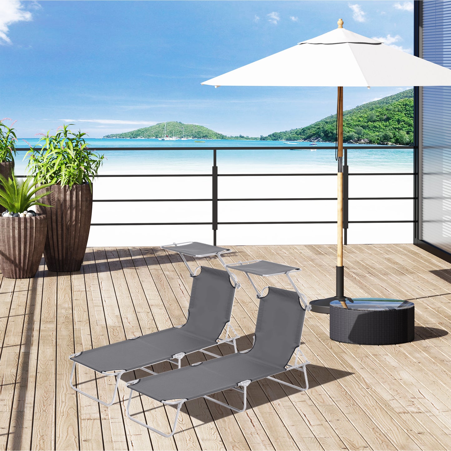 2 Pieces Outdoor Foldable Sun Lounger