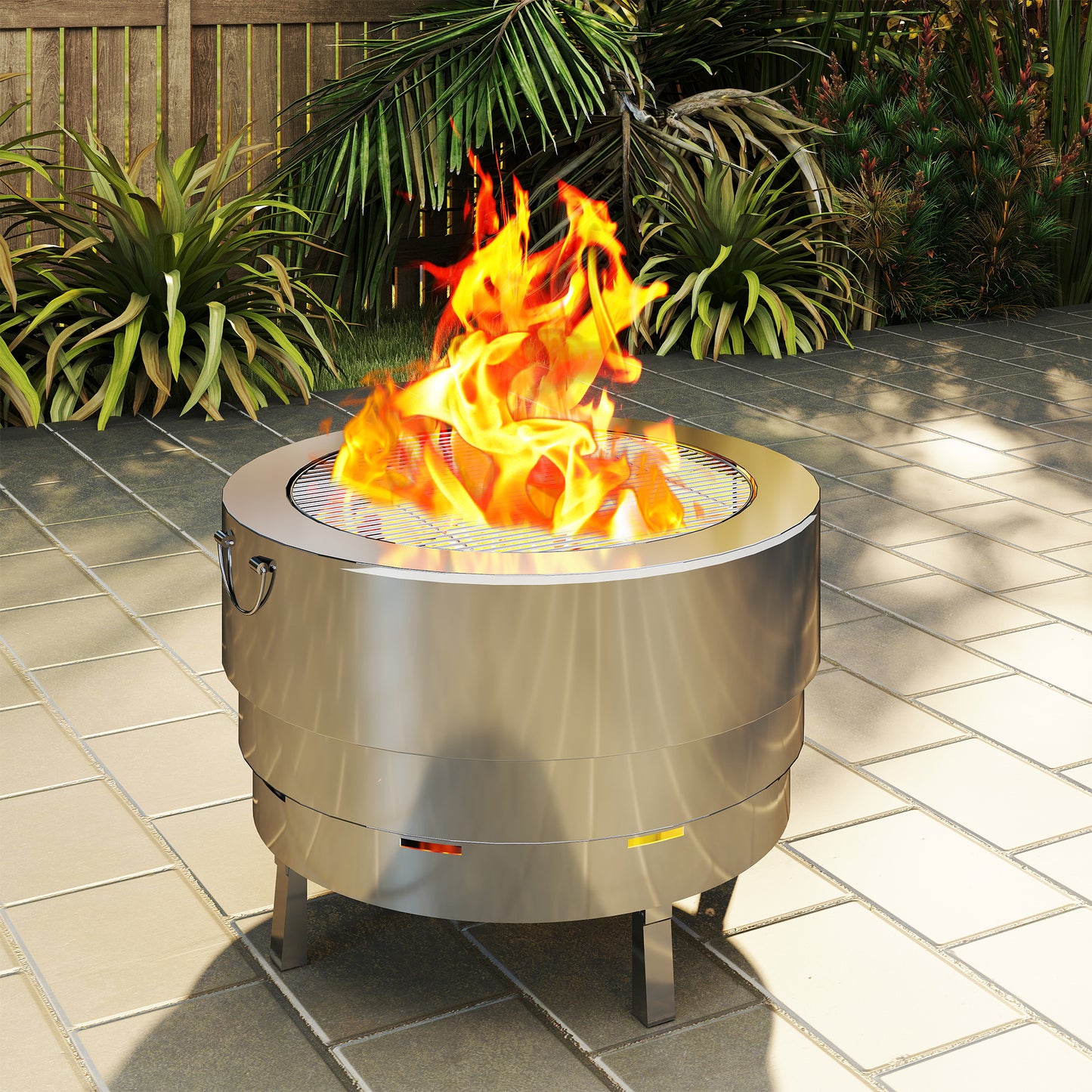 Stainless Steel Wood-burning Fire Pit with Fire Poker