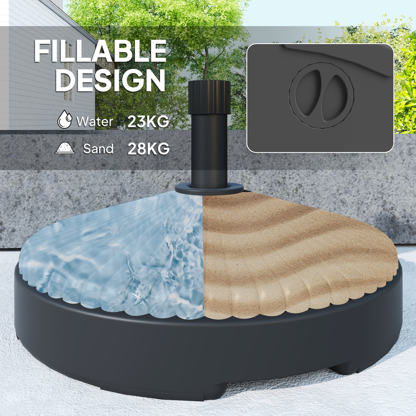 Garden Parasol Base Holder, 28kg Sand Filled, 23kg Water Filled