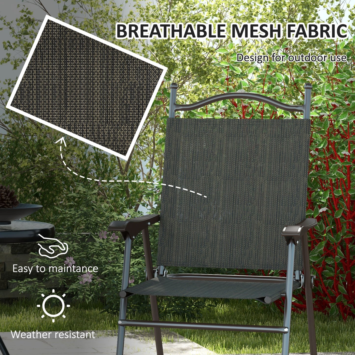 Set of Two Folding Garden Chairs, with Fabric Mesh Seats