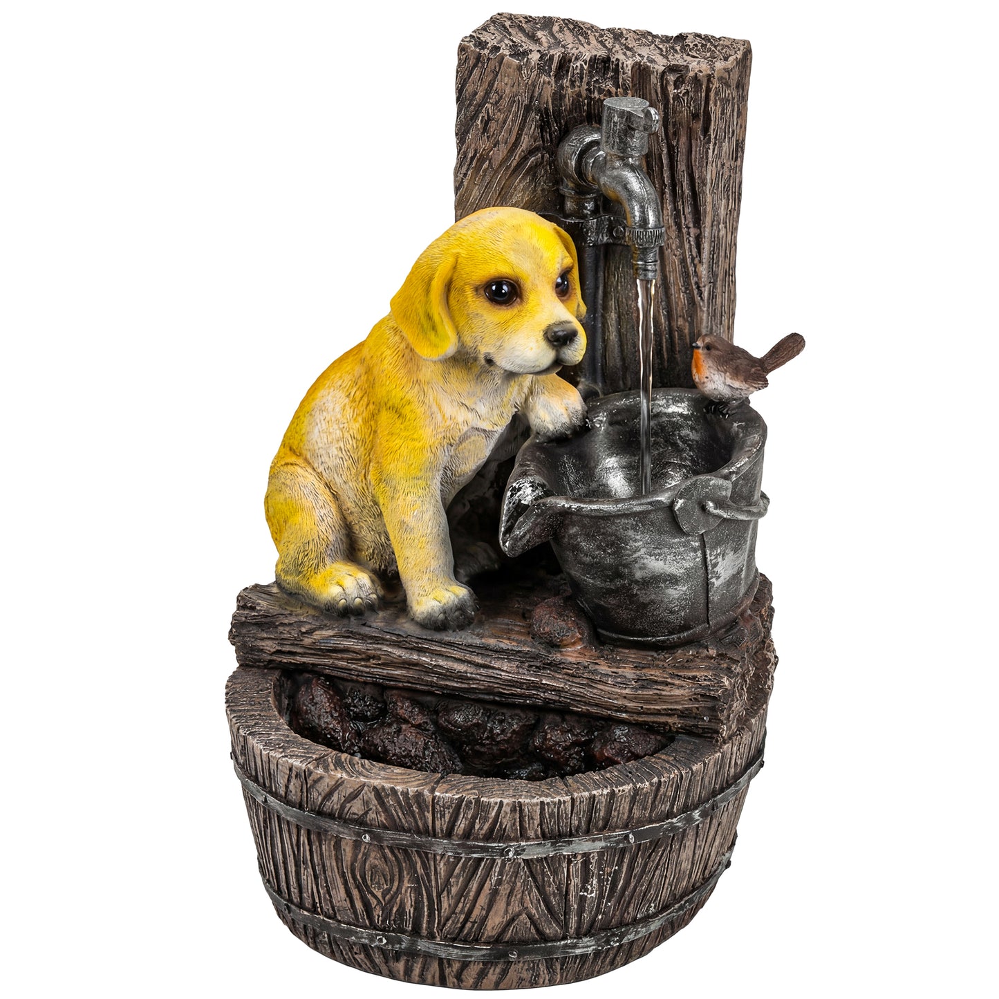 Garden Water Feature with 3-Tier Rustic Puppy Design