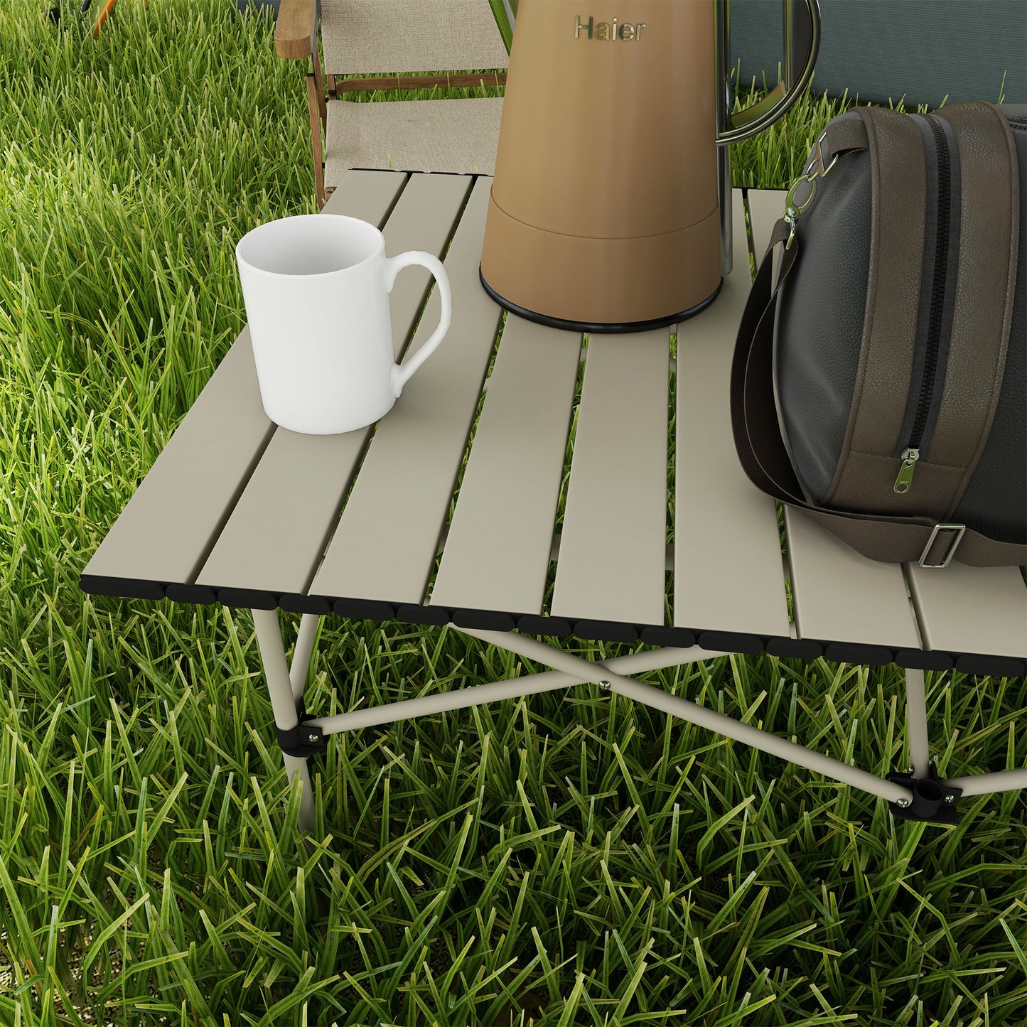 Two-Seater Portable Aluminium Table, with Roll-Up Tabletop and Bag