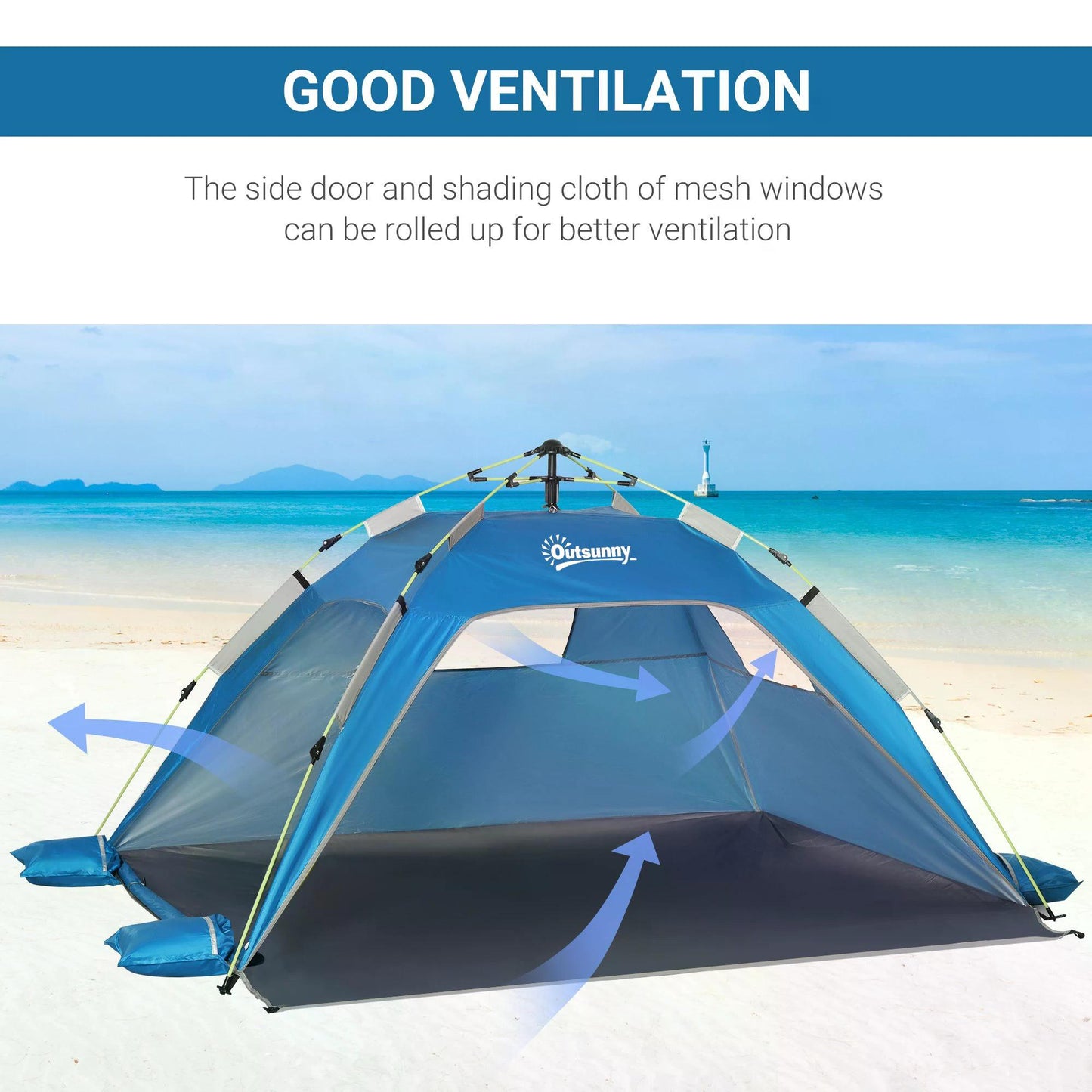 Beach Tent for 1-2 Person Pop-up Design with 2 Mesh Windows & 2 Doors