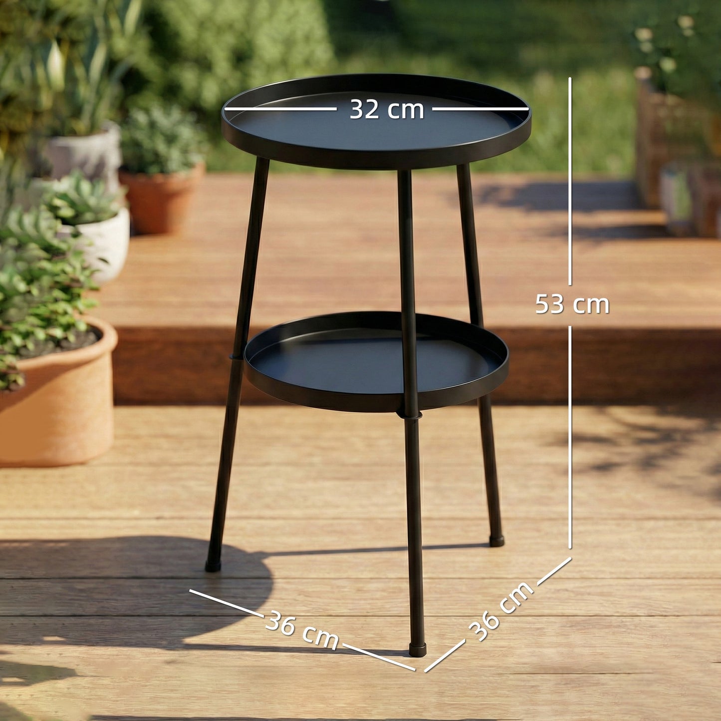 Patio Side Table, 2-Tier Round Coffee End Table