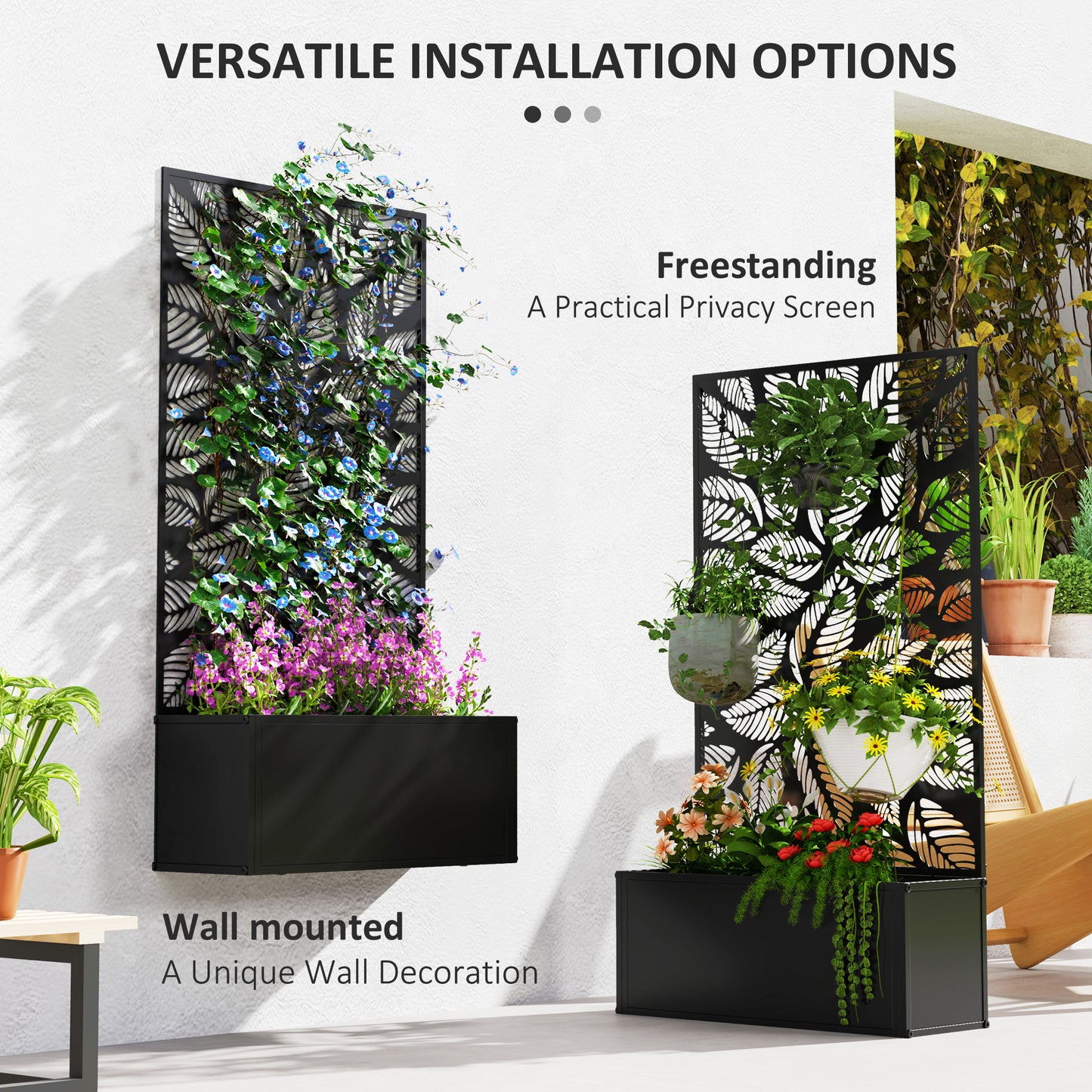 Outdoor Metal Planter, with Back Trellis (1)