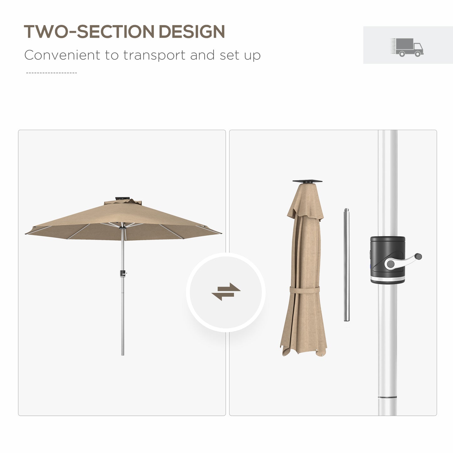 3m Parasol, with Solar-Powered LED Lights