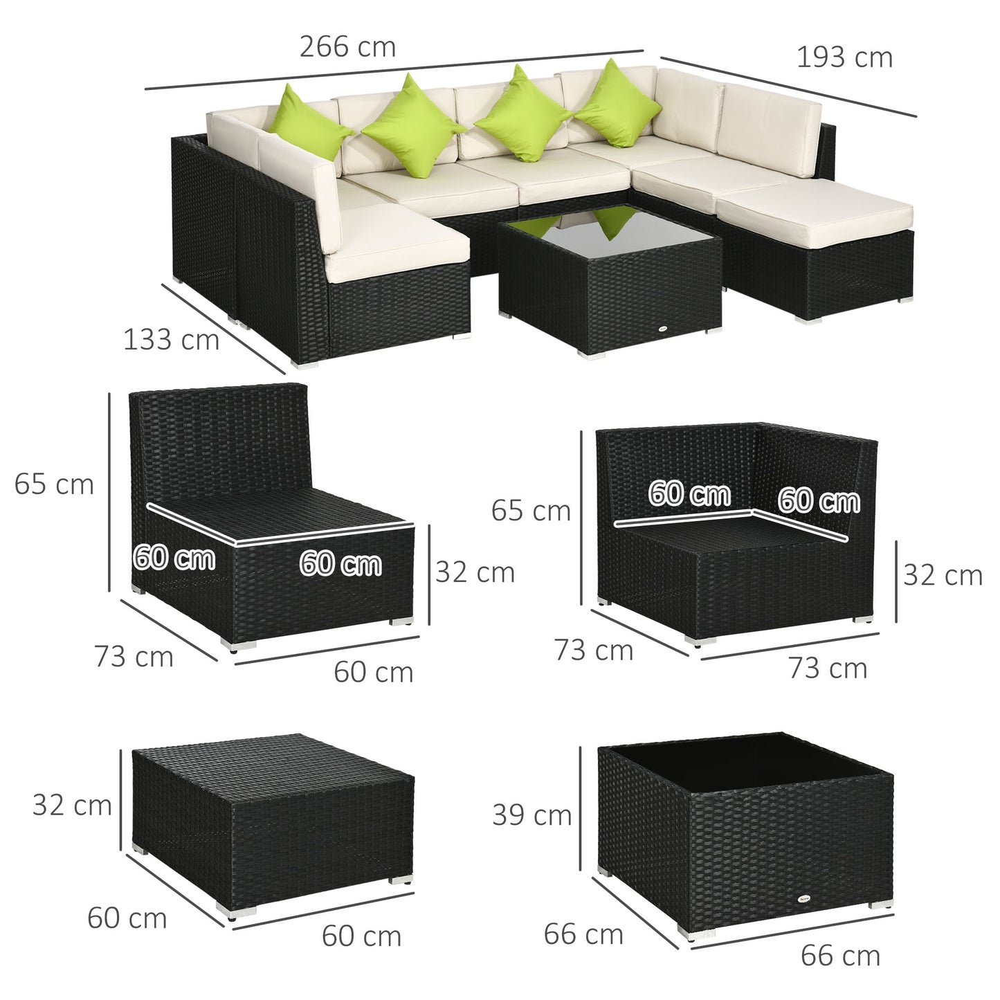 8 Pieces PE Rattan Corner Sofa Set, Outdoor Garden Furniture Set