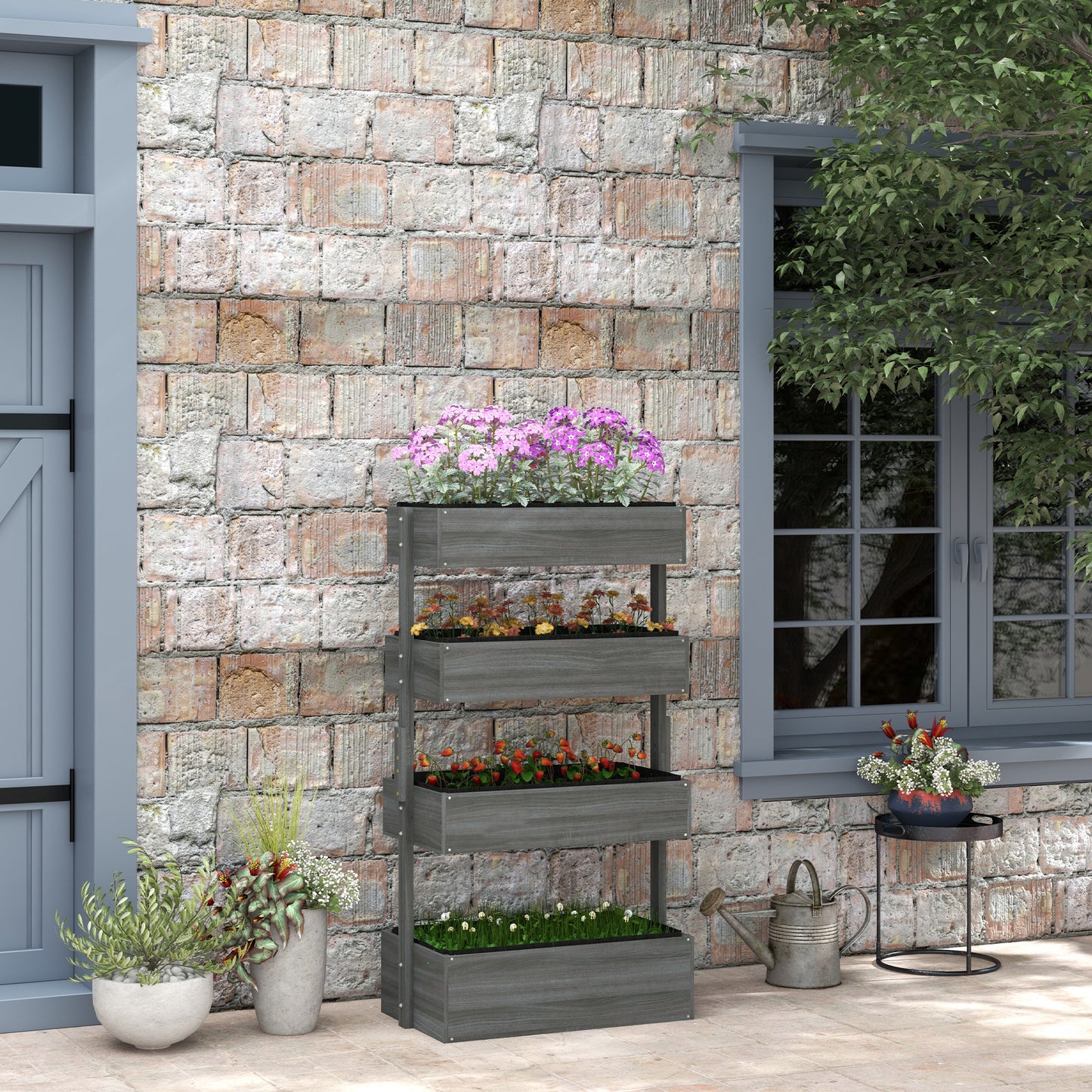 Four-Tier Basket Wooden Plant Stand