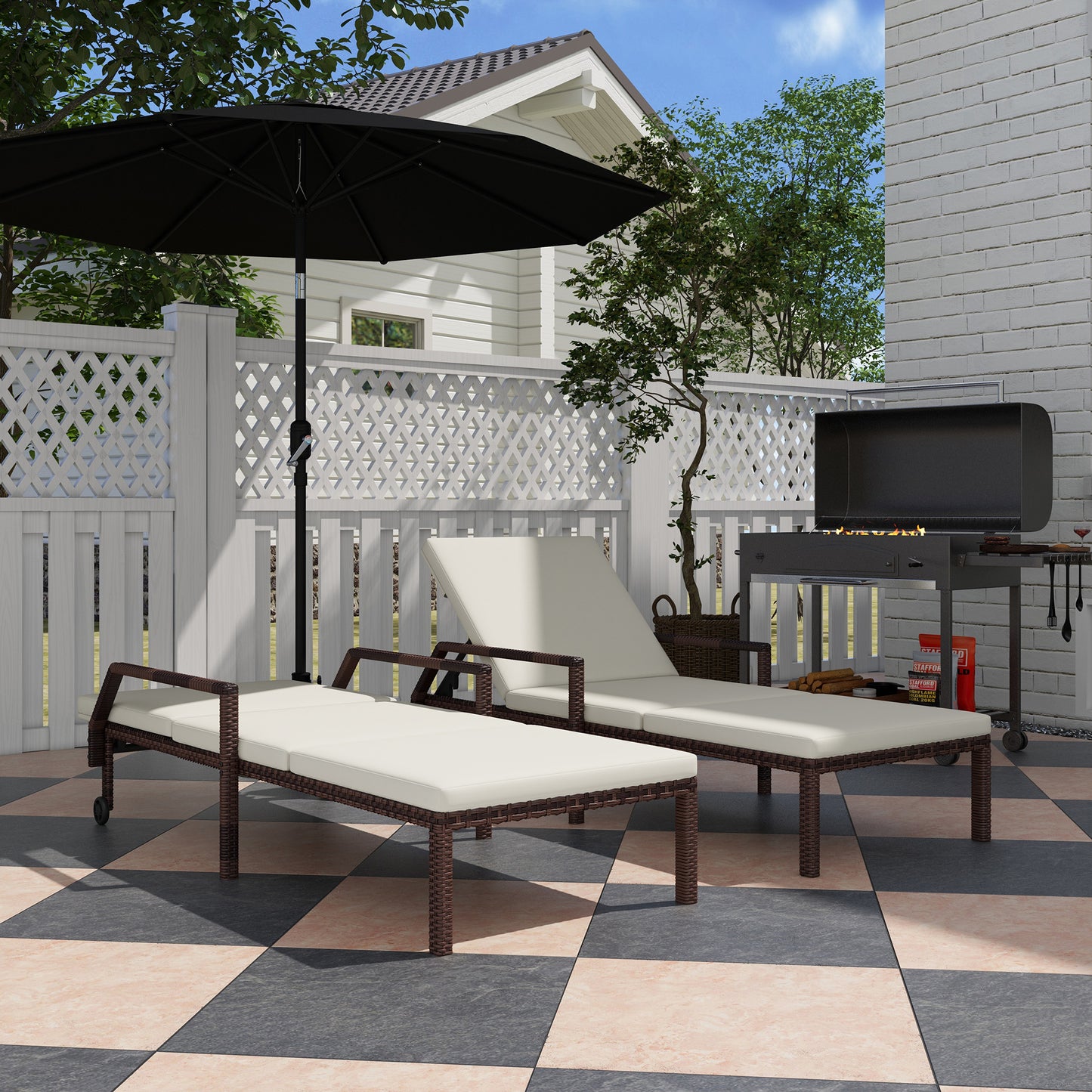 Outdoor PE Rattan Sun Lounger Set of 2 (1)