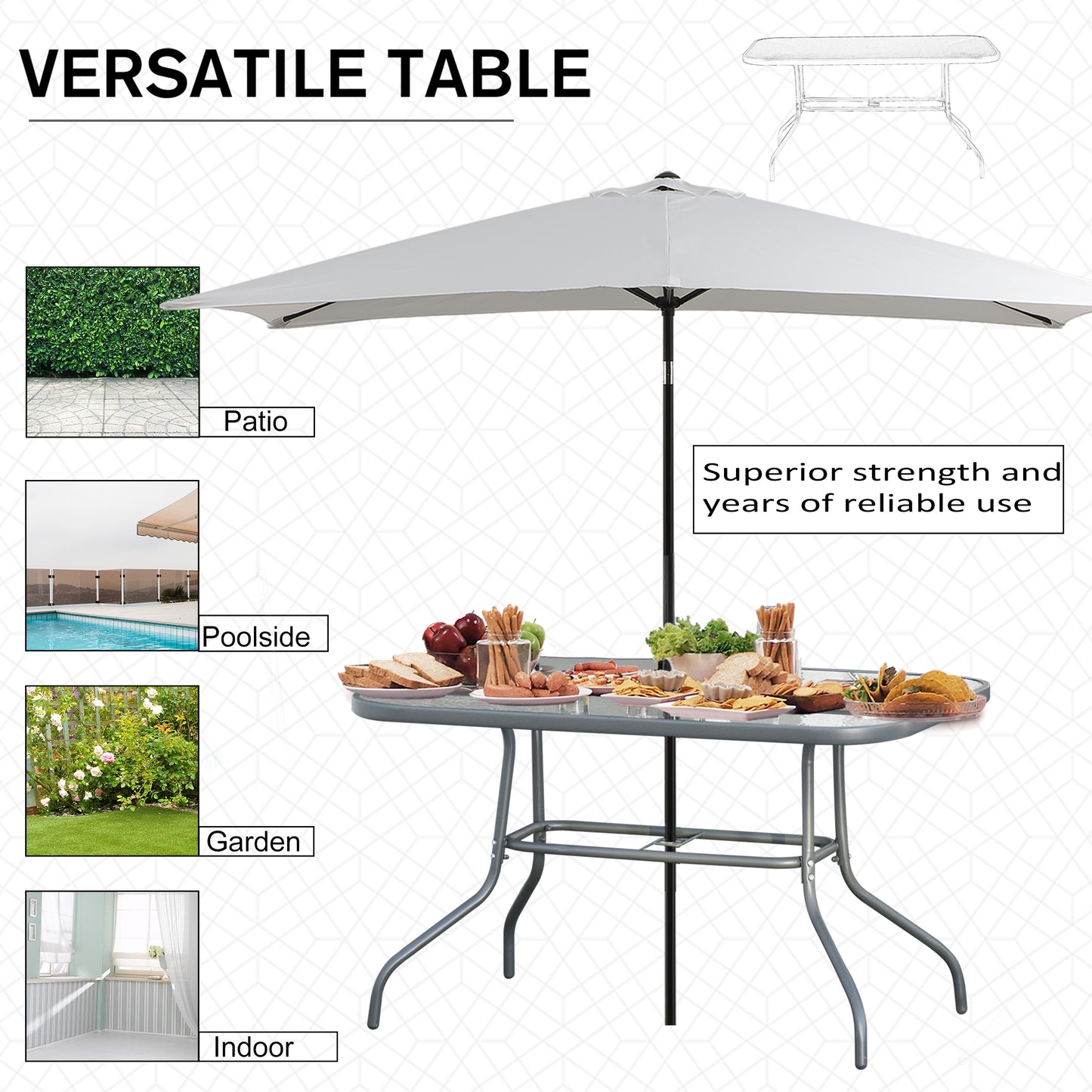 Garden Dining Table Glass Top Metal Frame