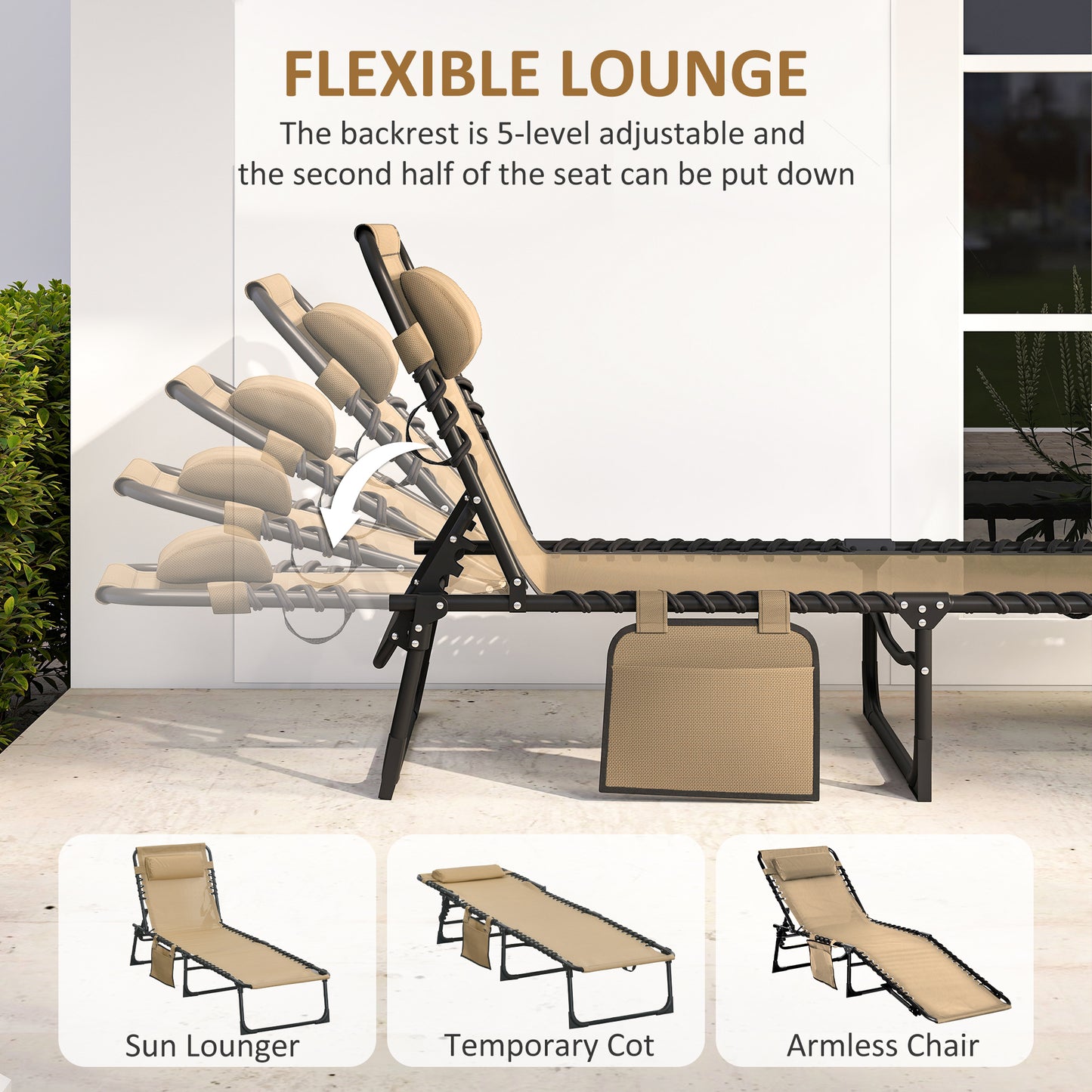 Portable Sun Lounger, Folding Camping Bed Cot