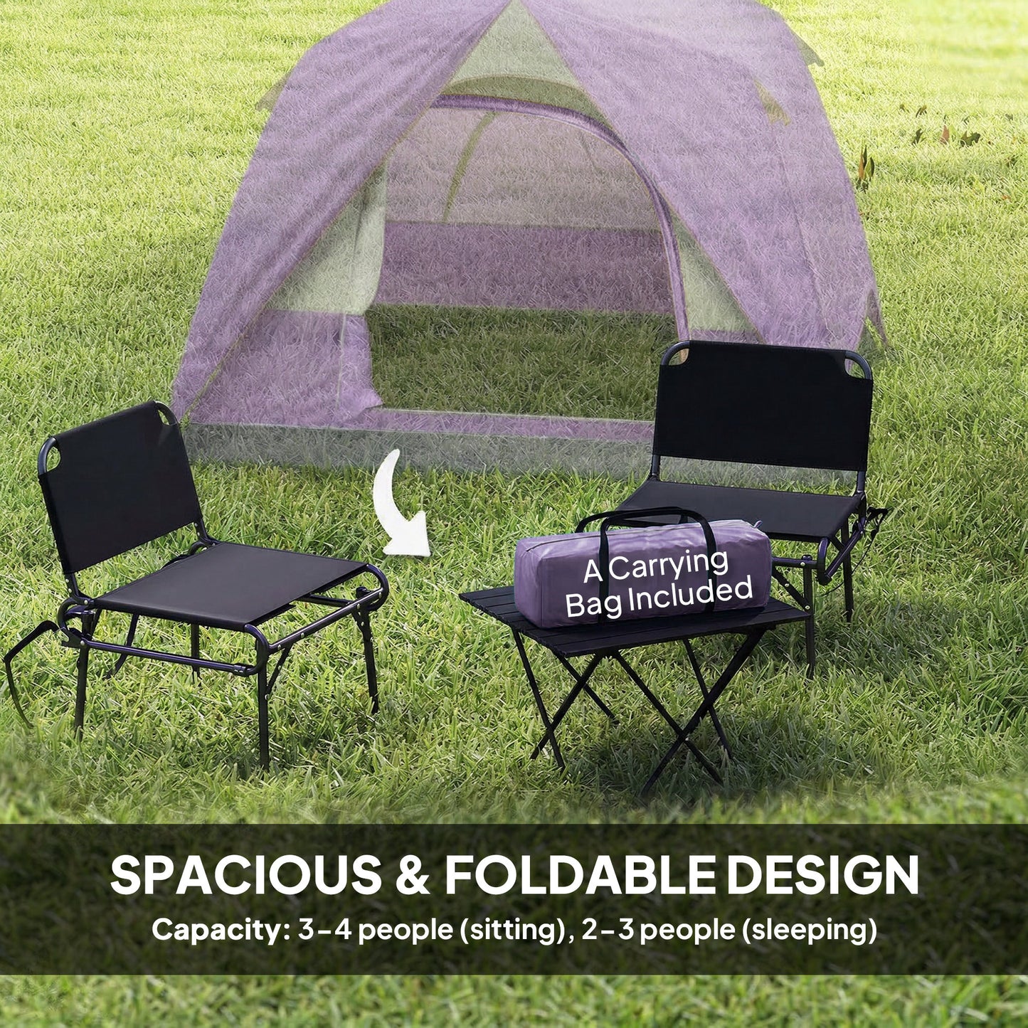 3-4 Person Camping Tent, Easy Set Up 3-4 Man Tent w/ Sewn-in