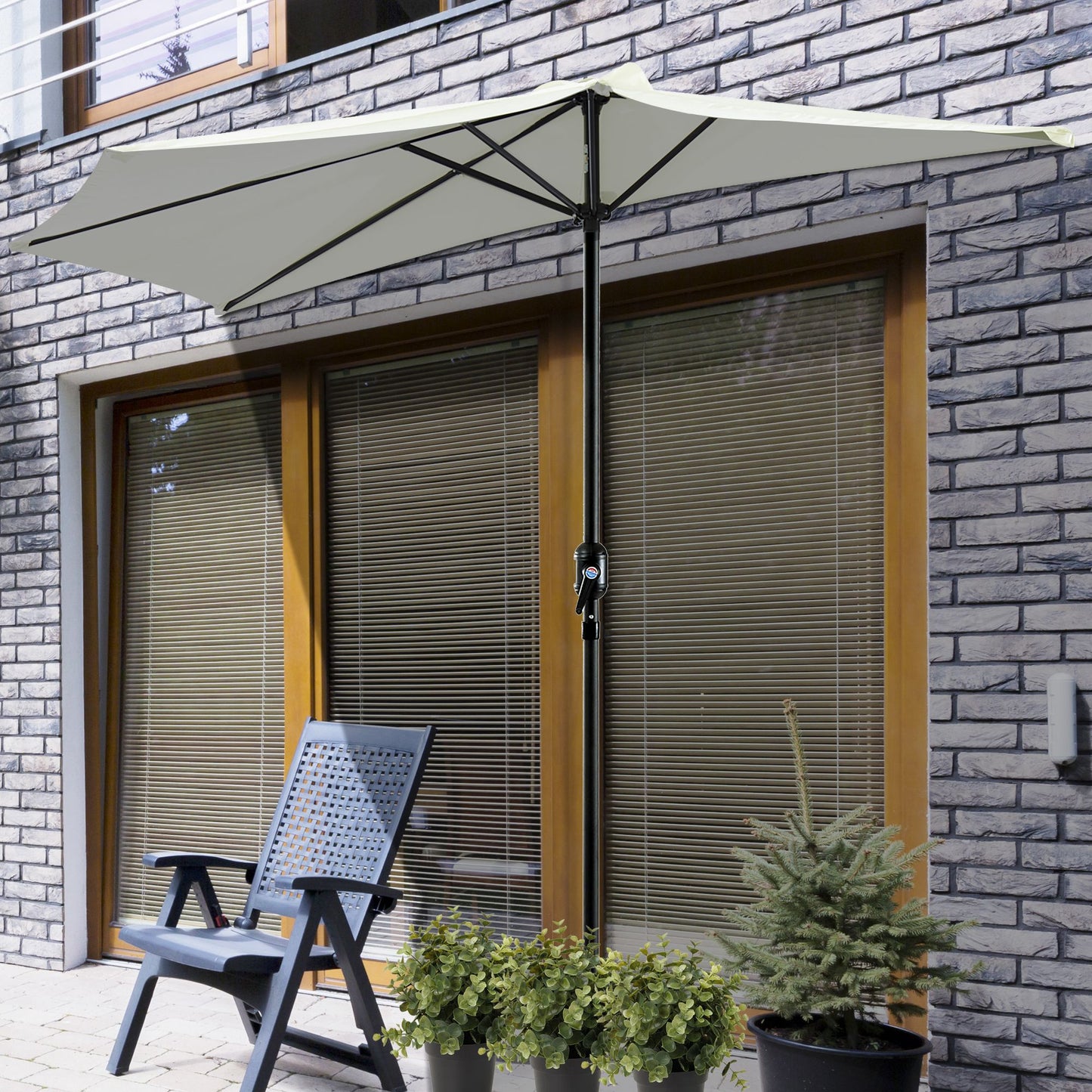 2.7m Garden Half Parasol, Outdoor Balcony Umbrella with 5 Steel Ribs