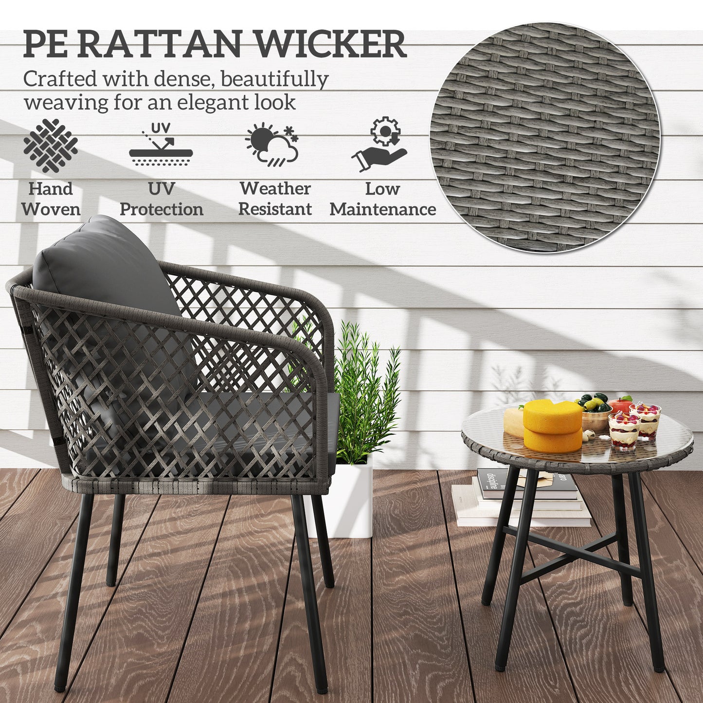 Three-Piece Cut-Out Rattan Chair and Table Set