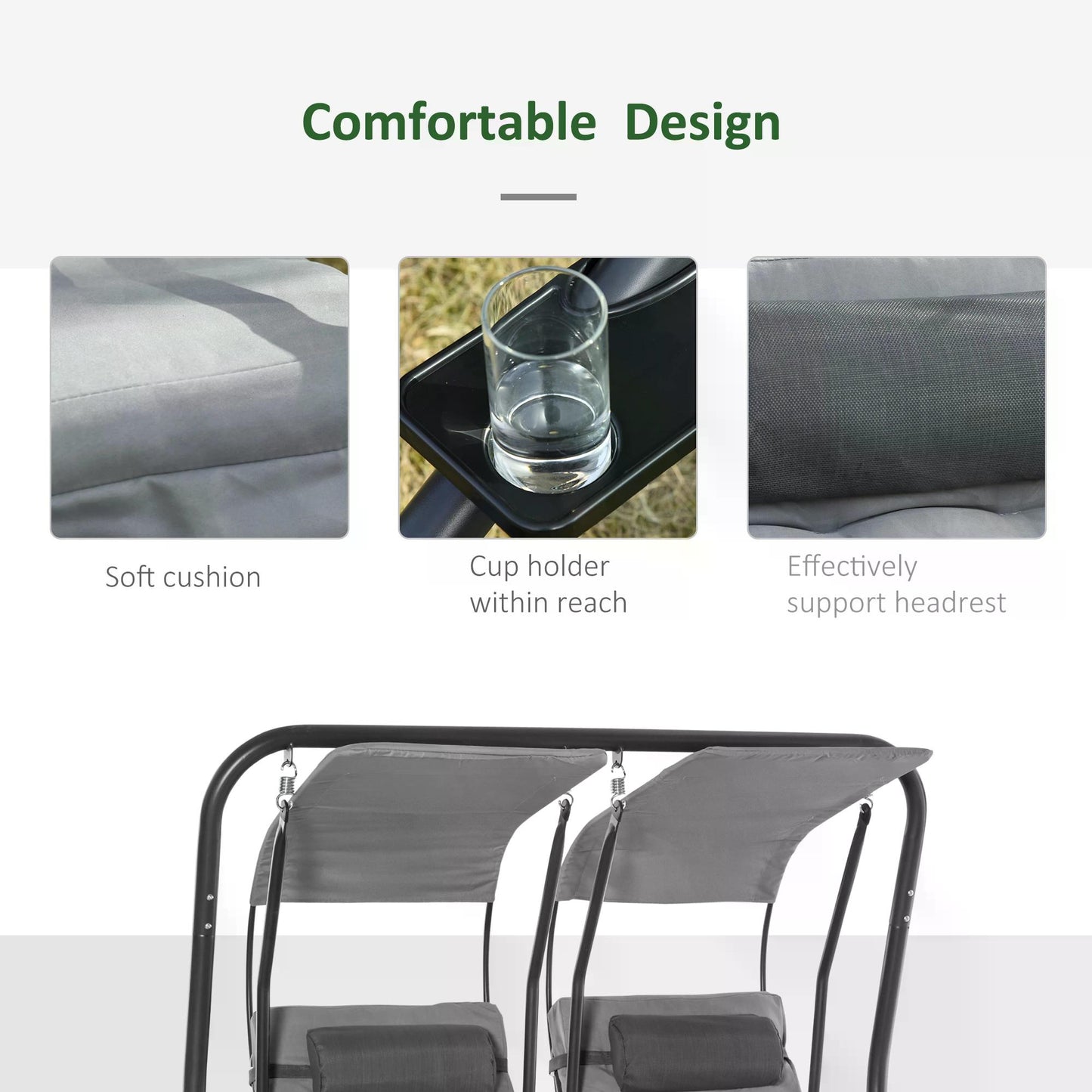 Canopy Swing 2 Separate Relax Chairs w/ Handrails and Removable Canopy