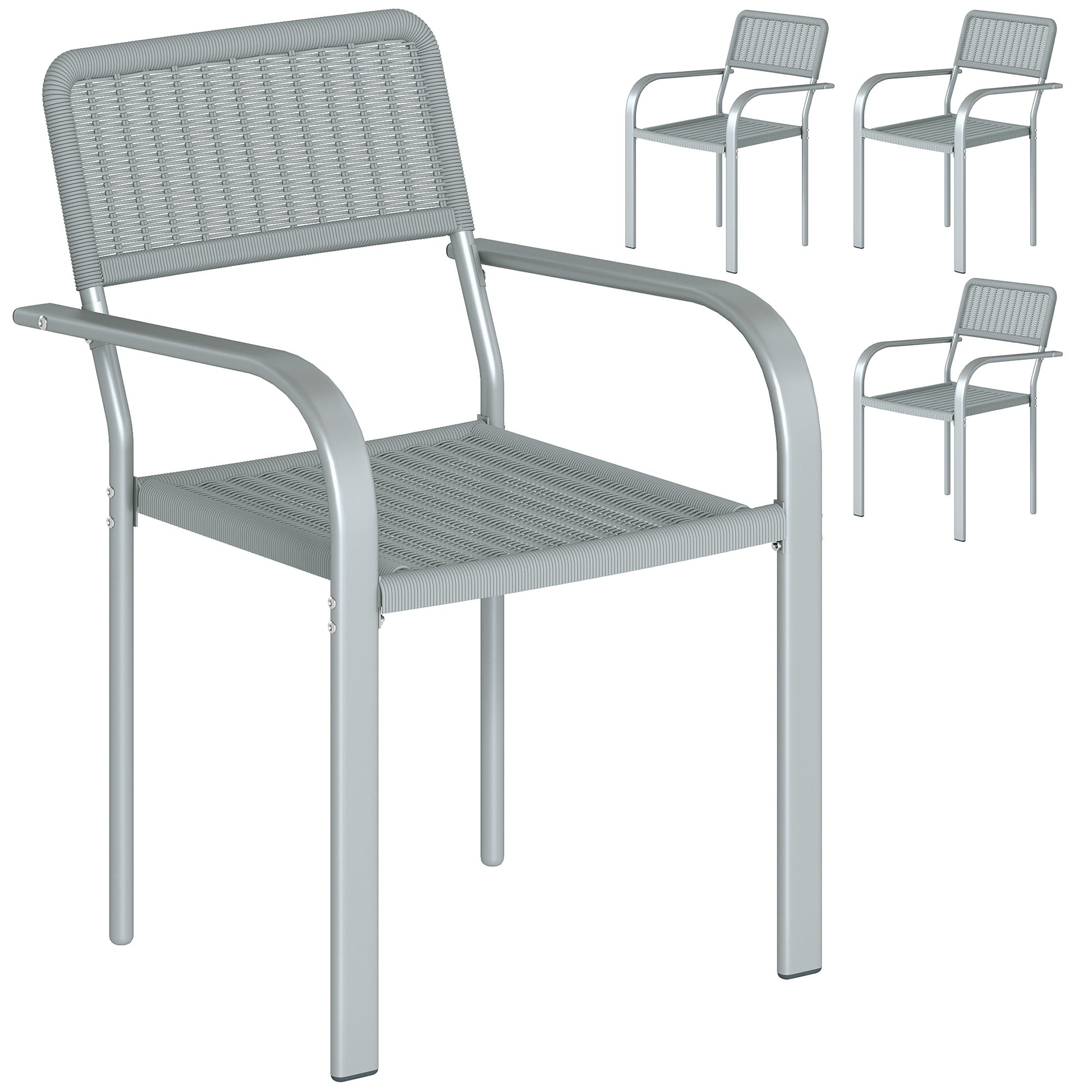 Stackable Garden Chairs Set of 4, Rattan Effect Outdoor Dining Chairs