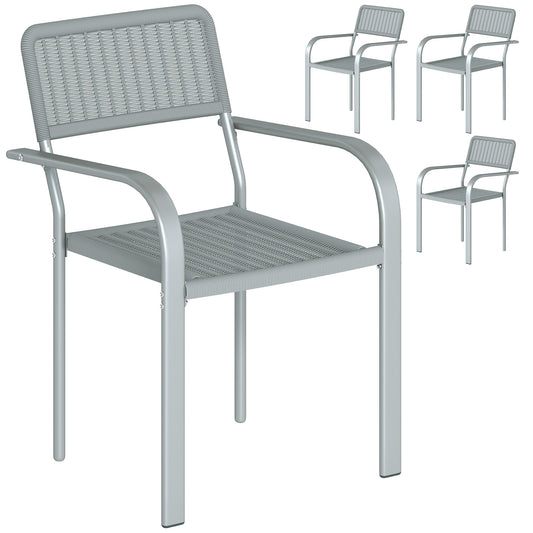 Stackable Garden Chairs Set of 4, Rattan Effect Outdoor Dining Chairs