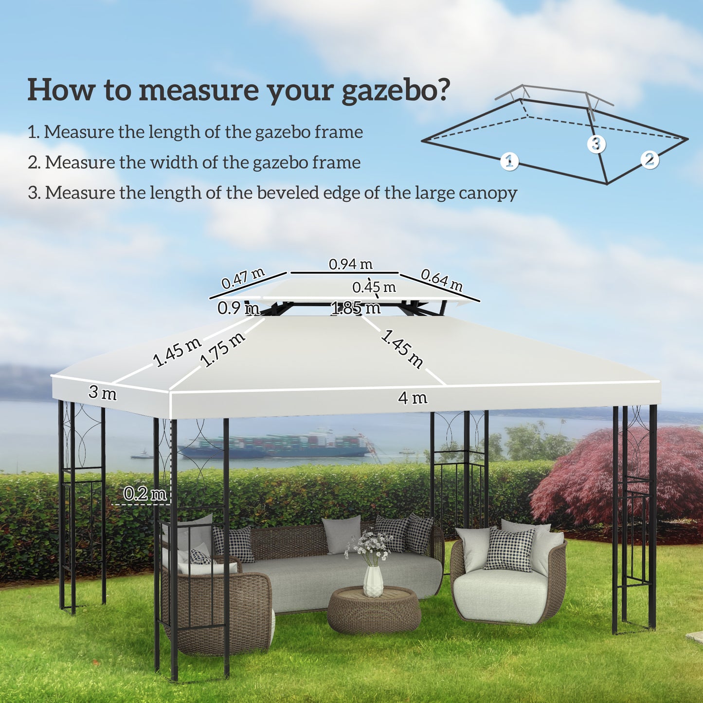 3x4m Gazebo Replacement Roof Canopy 2 Tier Top UV Cover Garden (1)