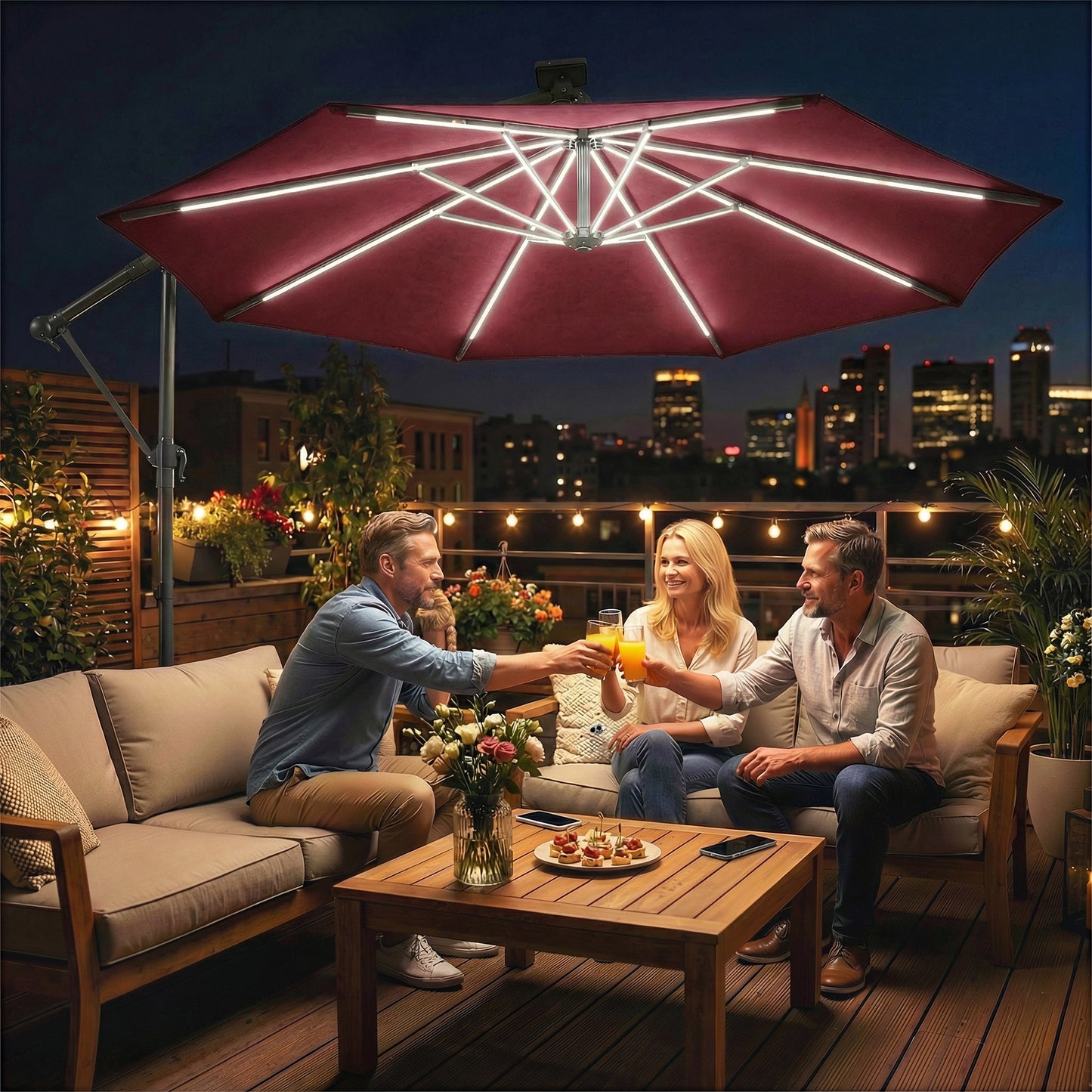 3 m Garden Cantilever Parasol with LED Solar Light