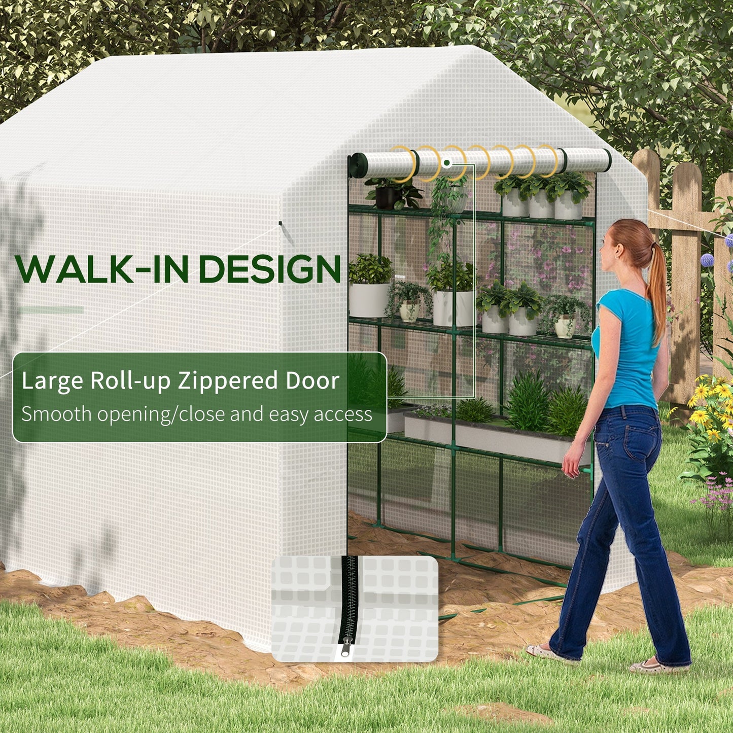 8 x 6ft Walk-In Greenhouse, with Shelves