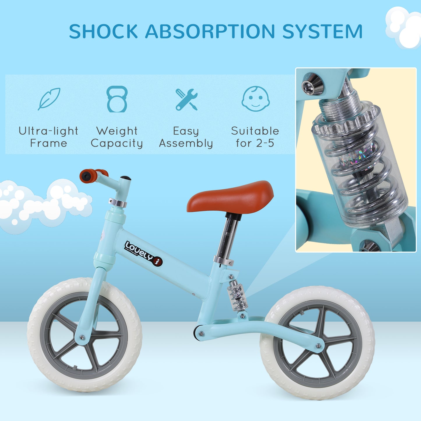 12" Kids Balance Bike No Pedal Bicycle EVA Tyre Adjustable Seat