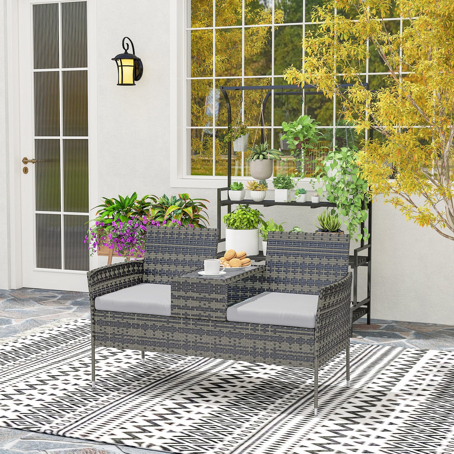 Two-Seat Rattan Chair, with Middle Table