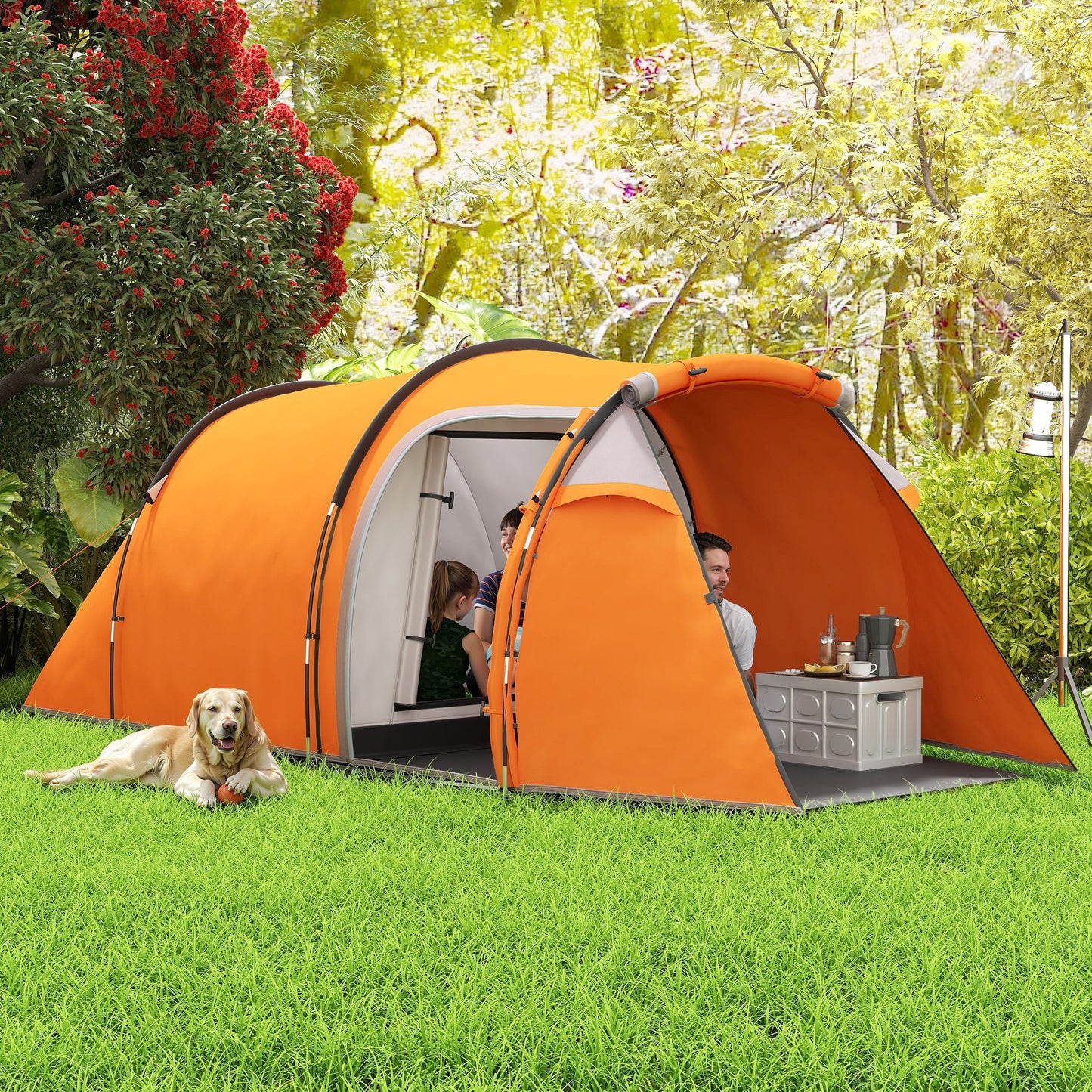 2-3 Man Tunnel Tents w/ Vestibule Camping Tent Porch Air Vents
