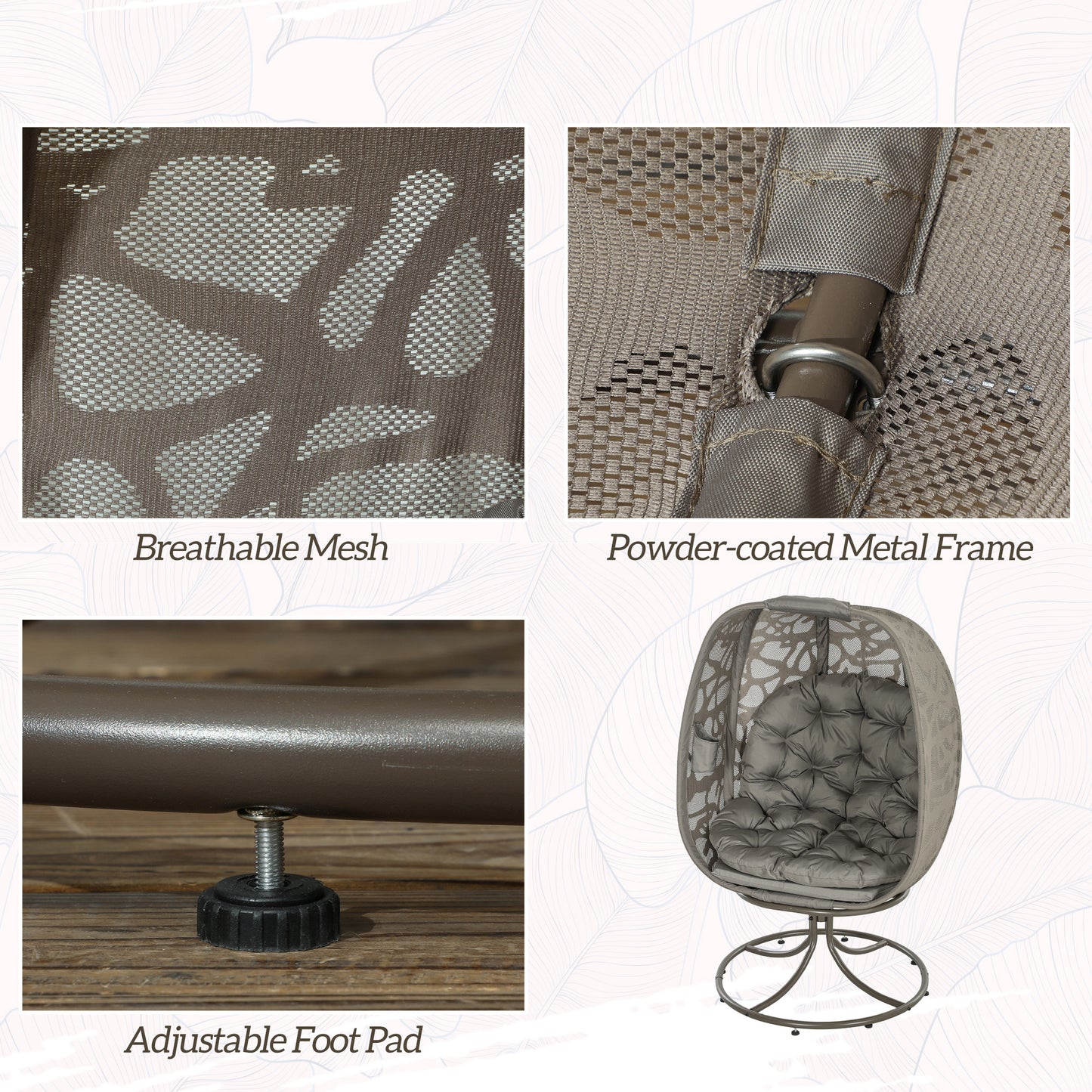 Swivel Egg Chair with Cushions, Foldable Basket Seat and Metal Frame (1)
