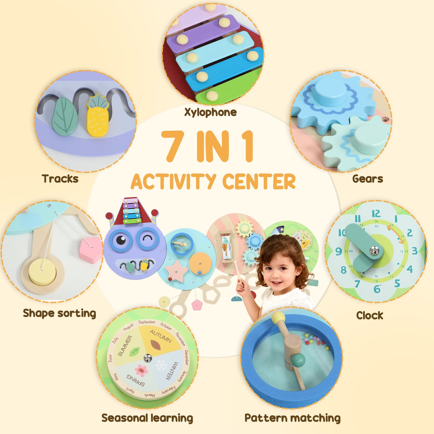 Caterpillar Busy Board with 7 Activities, for Nursery, Playroom