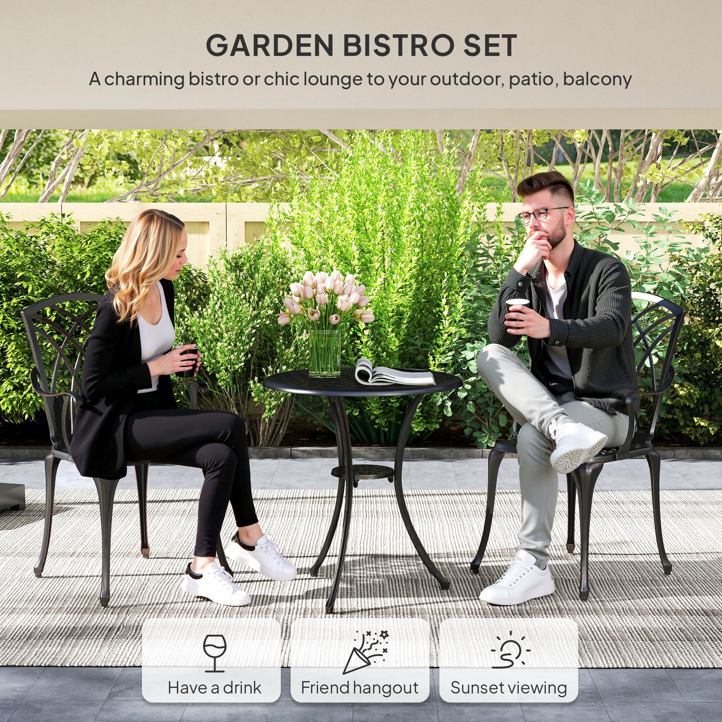 3 Pieces Garden Dining Set for 2