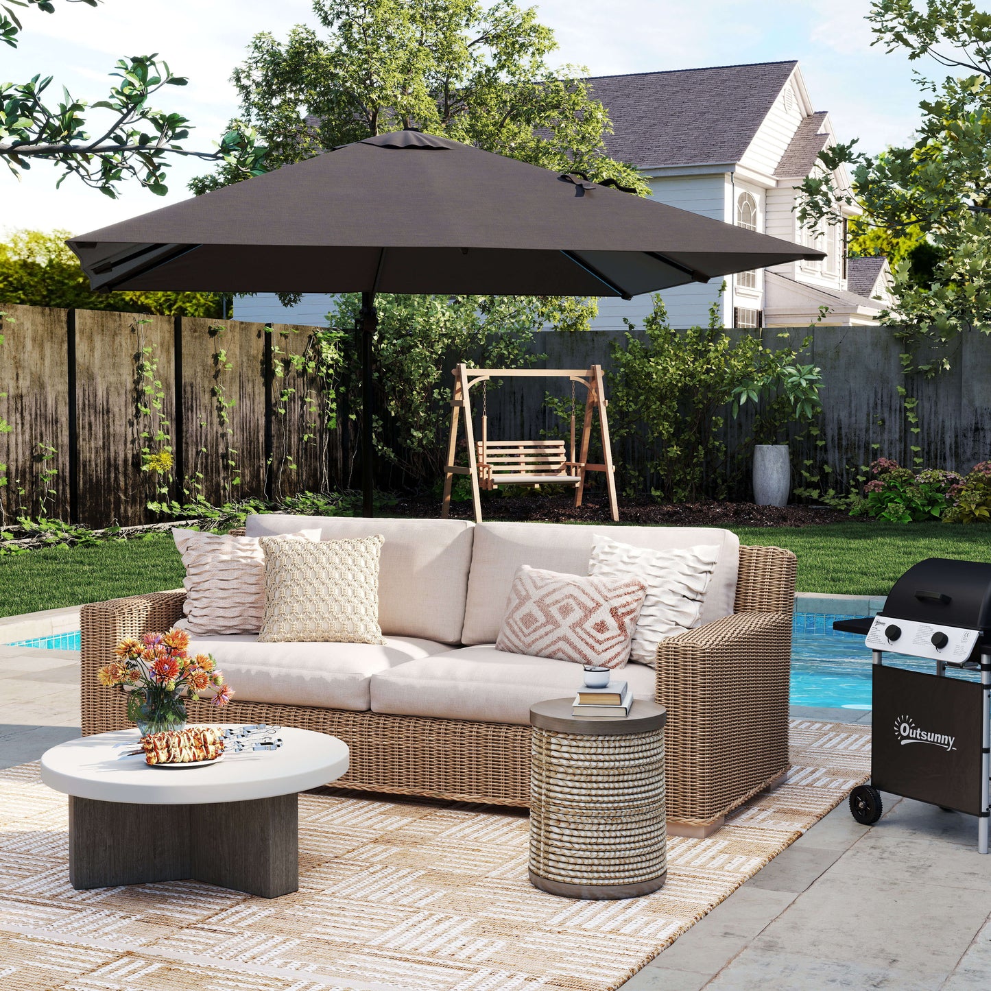 2.5 x 2.5m Patio Offset Parasol Umbrella Cantilever Hanging