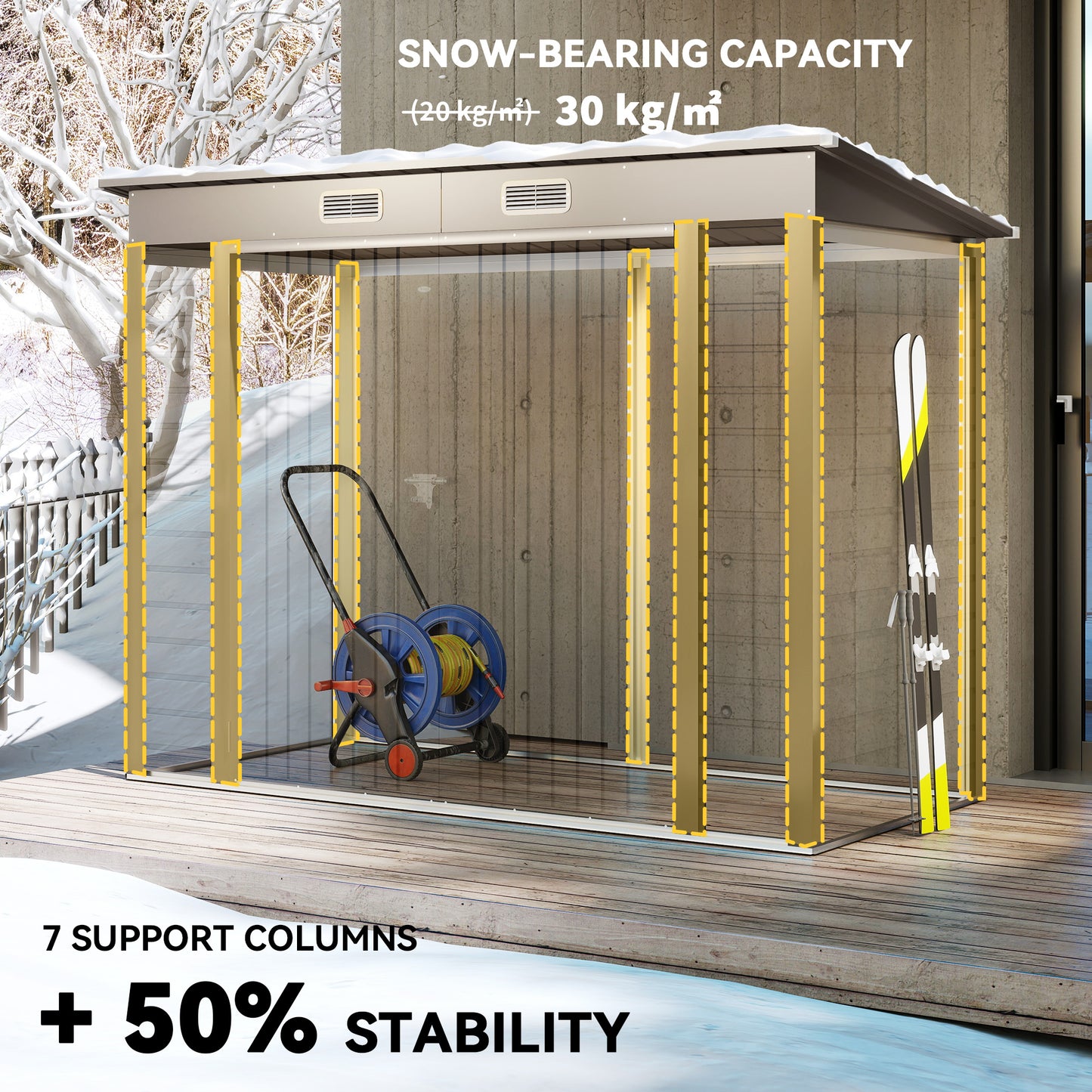 3.7 x 7.9ft Galvanised Steel Shed, with Latched Door and Padlock