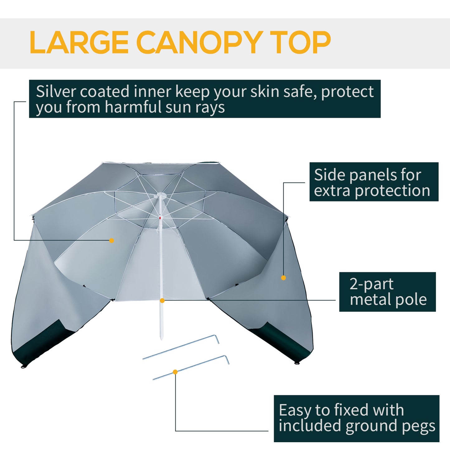 2m UV Protection Fishing Beach Umbrella Brolly Shelter w/ Side