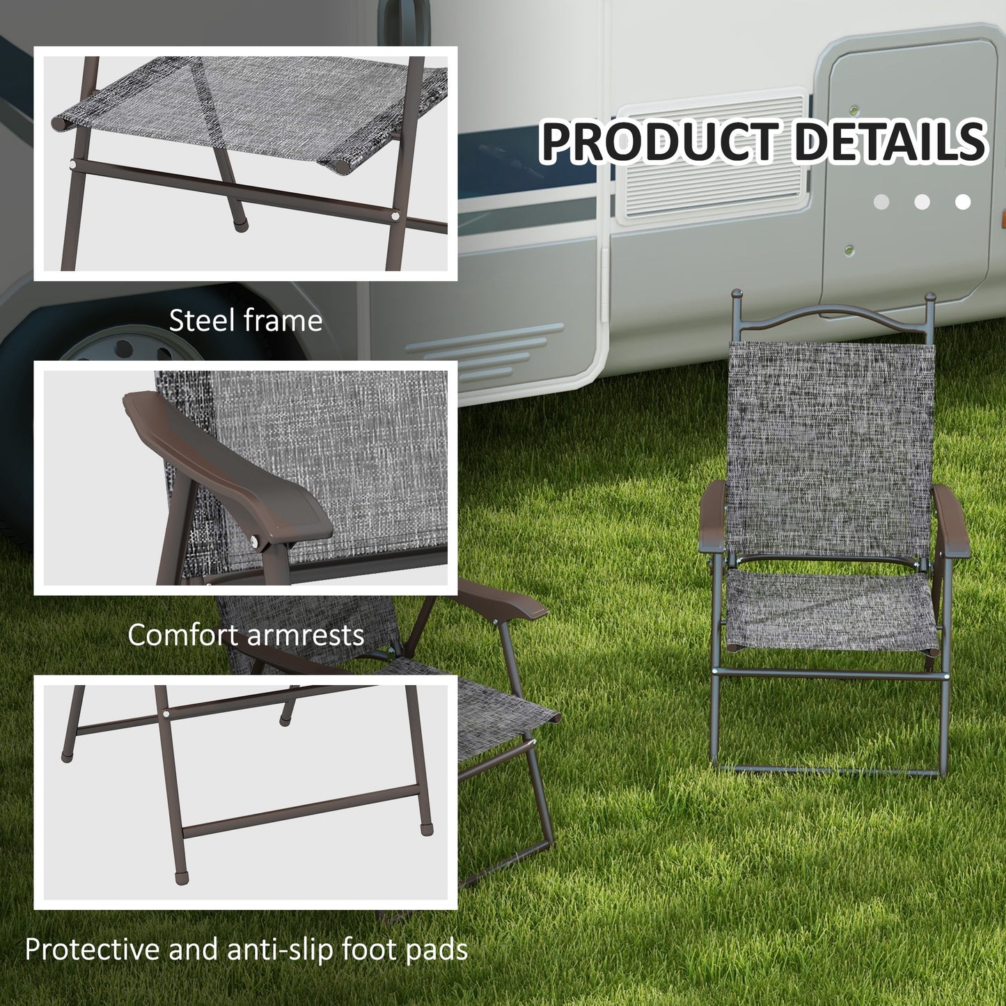 Set of Two Folding Garden Chairs, with Fabric Mesh Seats