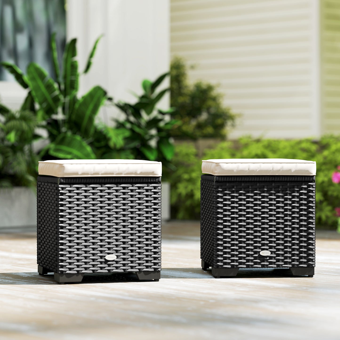 Set of 2 Rattan Storage Ottoman