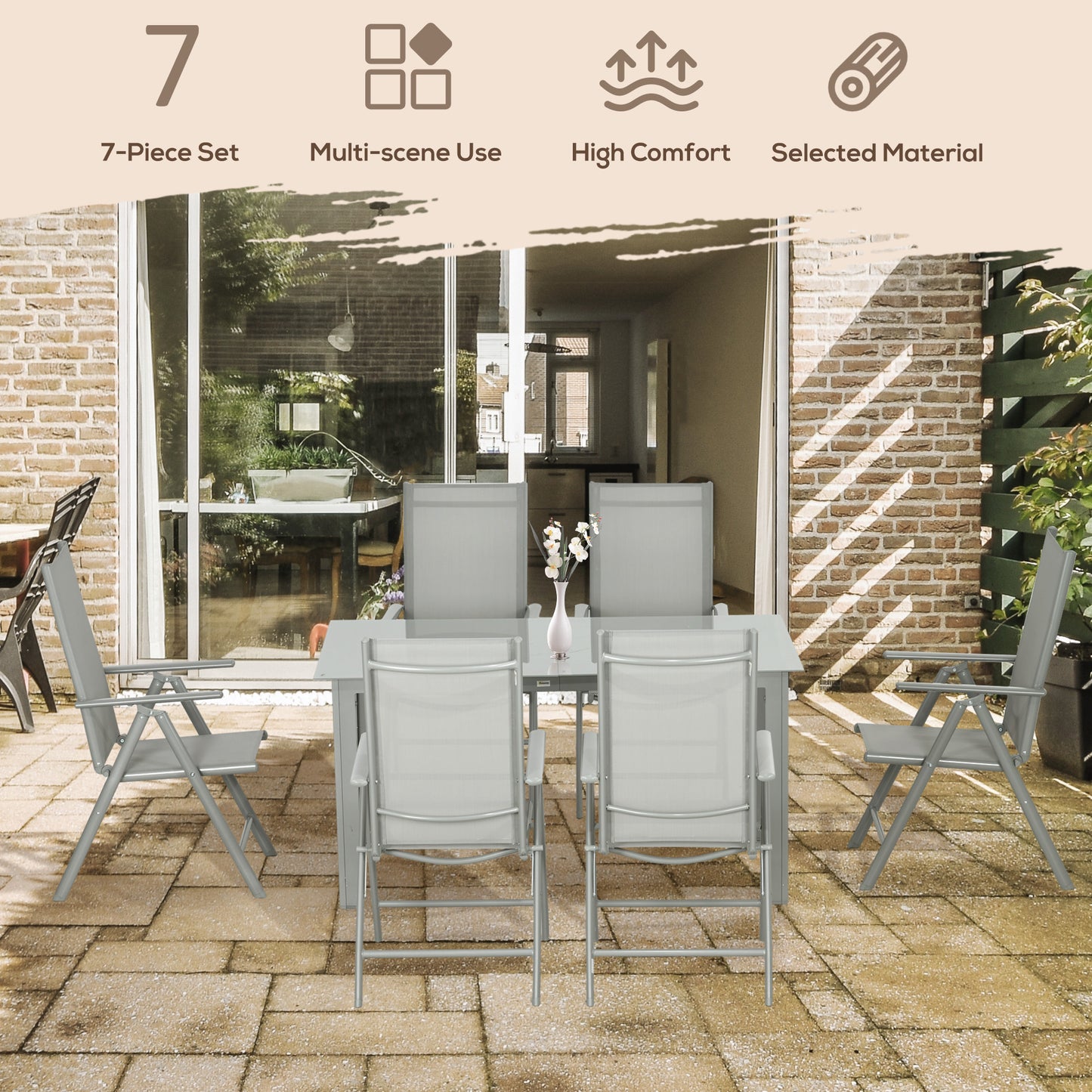 7 Piece Garden Dining Set, Outdoor Table and 6  Folding