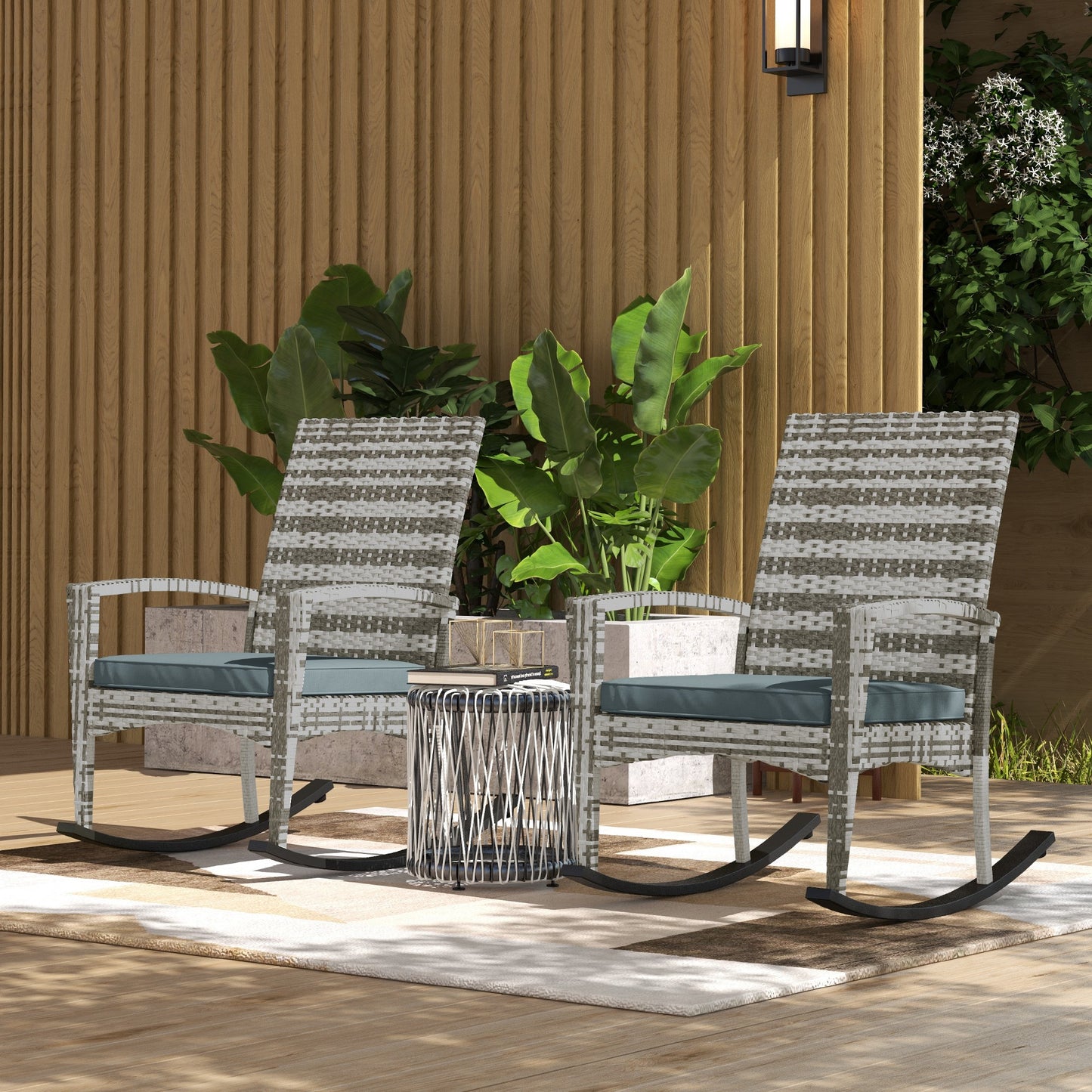 Outdoor PE Rattan Rocking Chair Set of 2