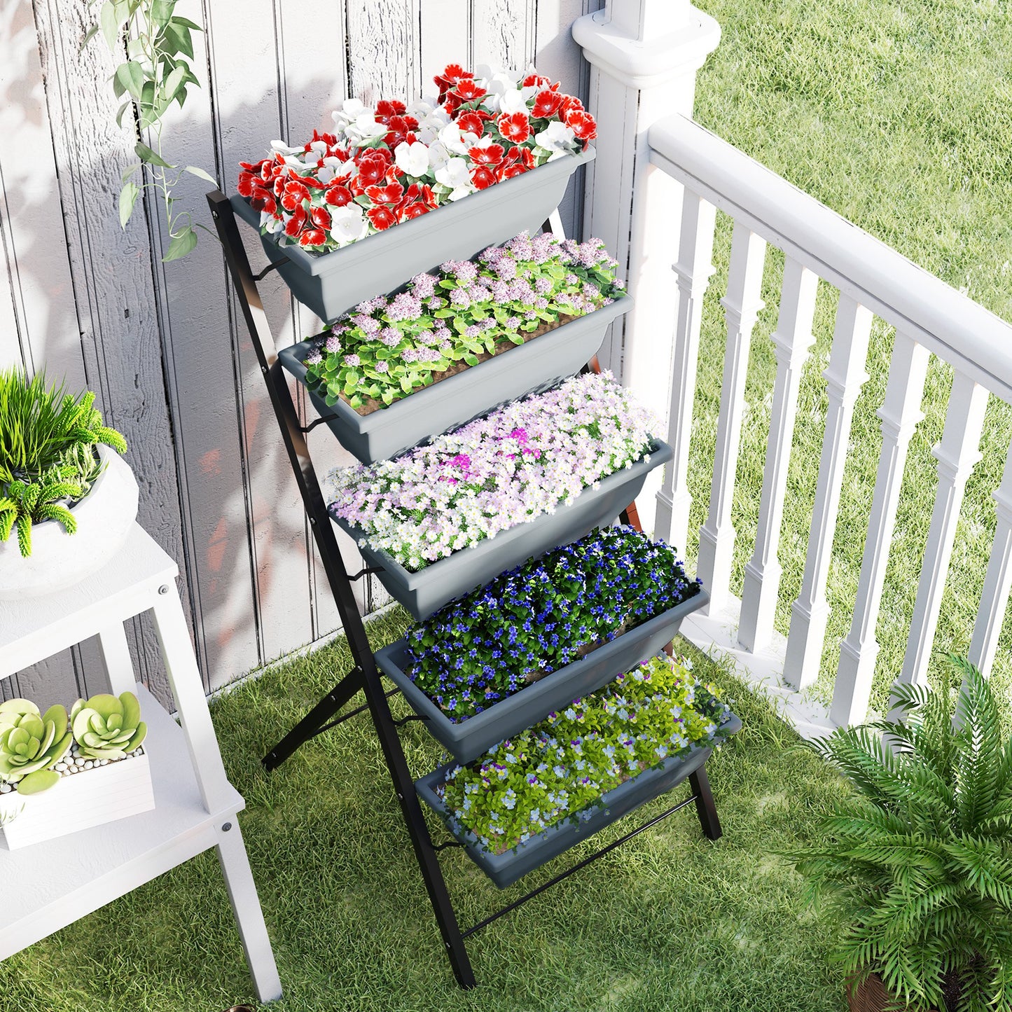5-Tier Raised Garden Bed, Vertical Ladder Plant Stand