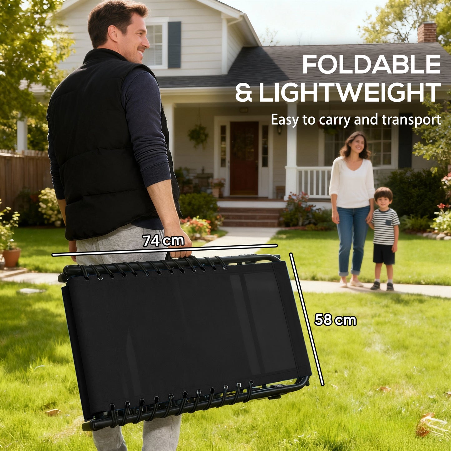 Foldable Sun Lounger, Outdoor 4 Level Adjustable Backrest Reclining