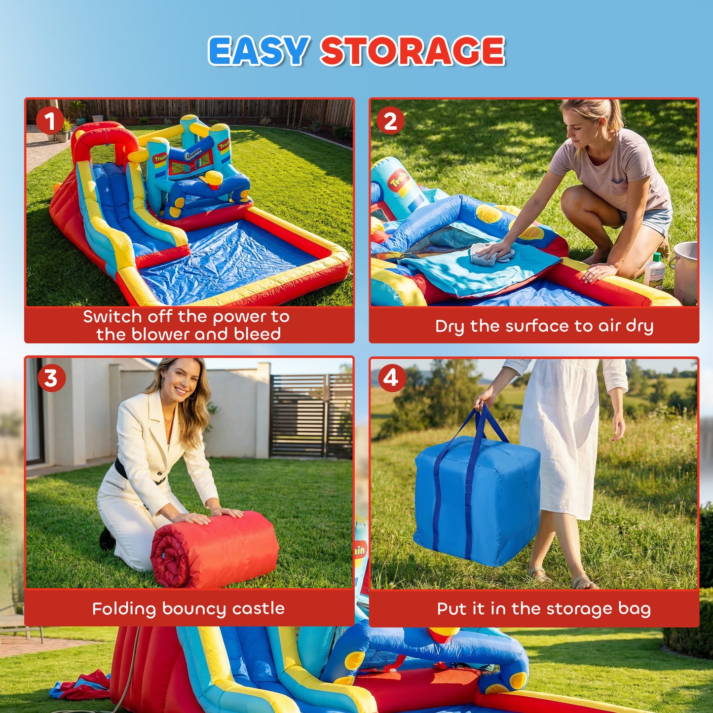 4-in-1 Bouncy Castle, with Slide, Trampoline, Climbing Wall, Blower
