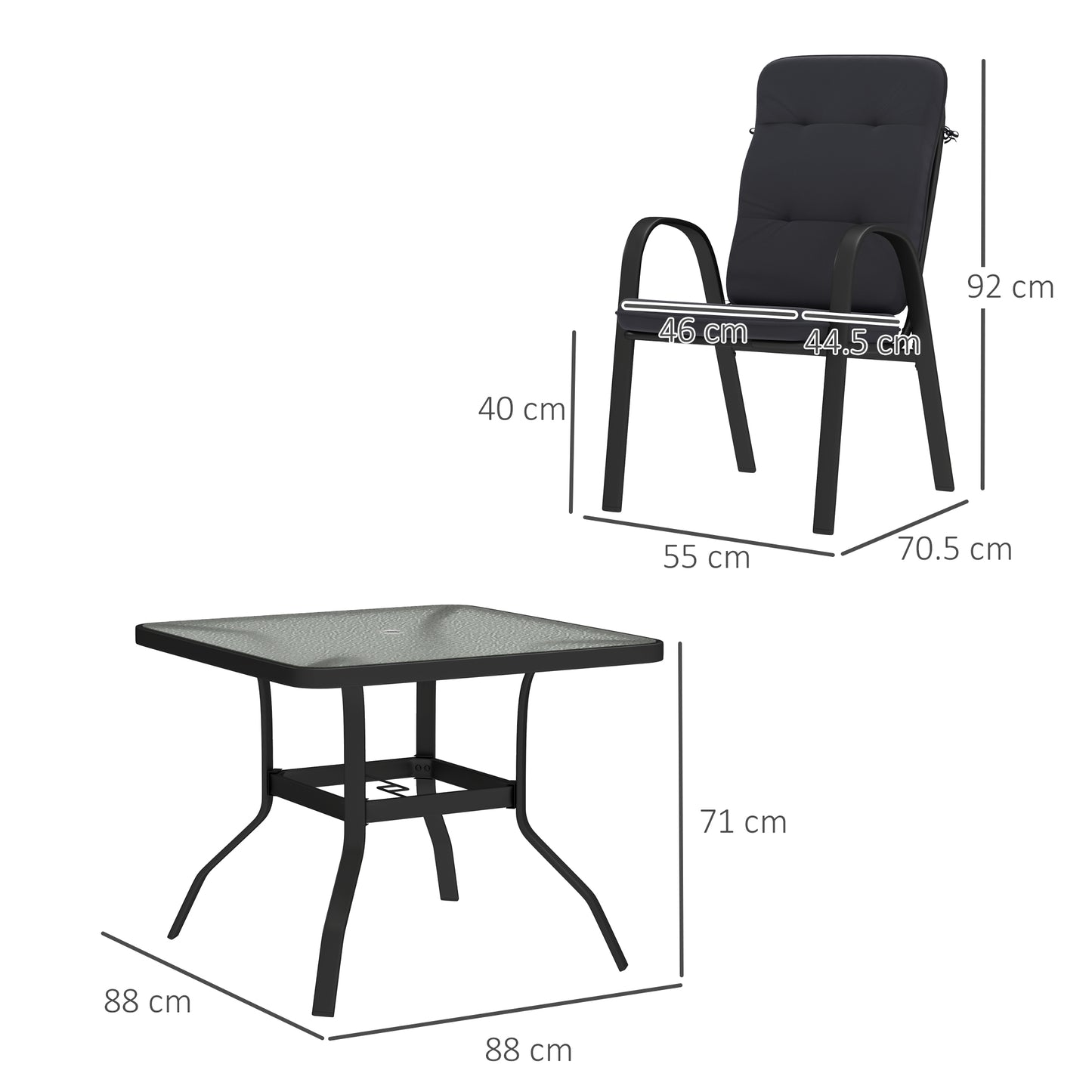 5 Pieces Outdoor Square Garden Dining Set w/ Tempered Glass Dining