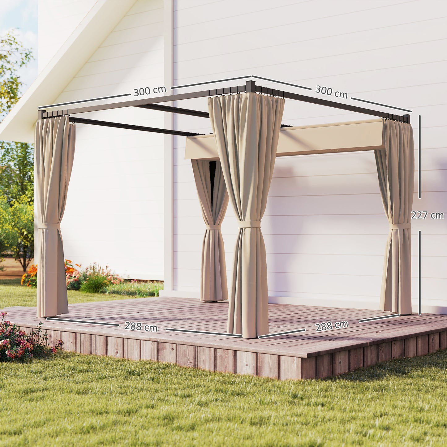 3 x 3m Retractable Roof Pergola, with Curtains