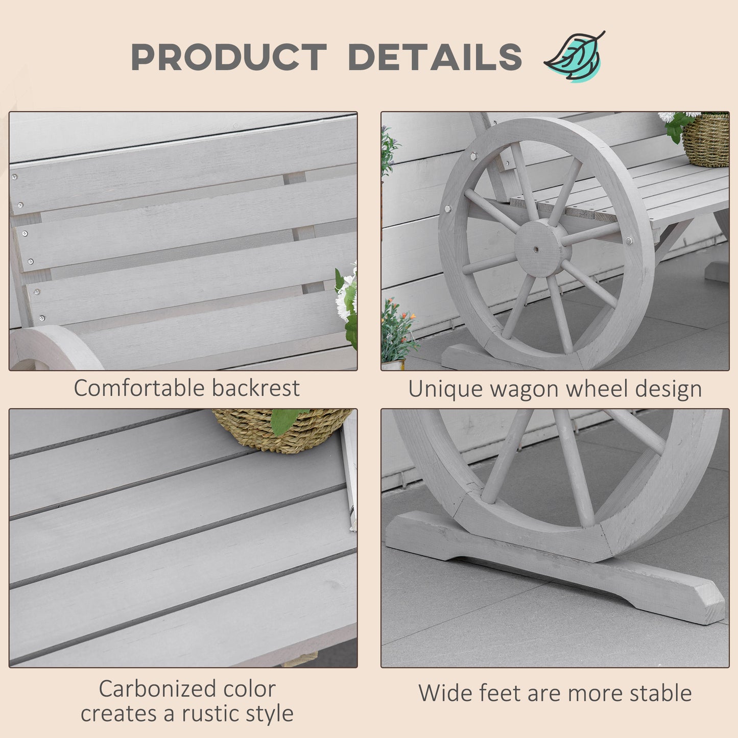 Wooden Cart Wagon Wheel 2 Seater Garden Bench Outdoor Garden