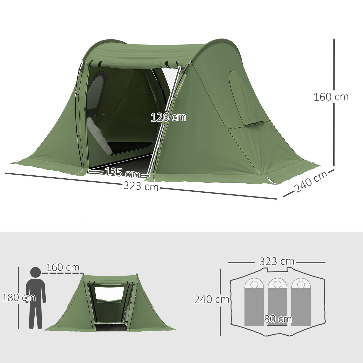 3 Man Camping Tent with Living Area and 2 Bedrooms (1)