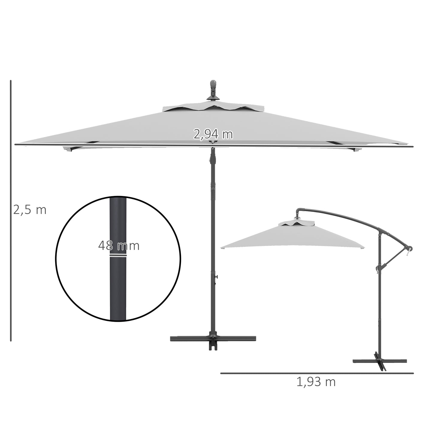 3(m) Cantilever Overhanging Parasol, with Cross Base