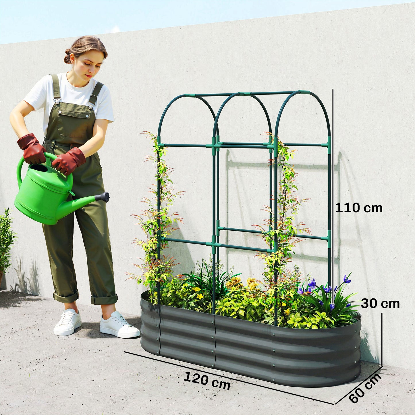 Galvanised Raised Garden Bed with Arched Trellis (1)