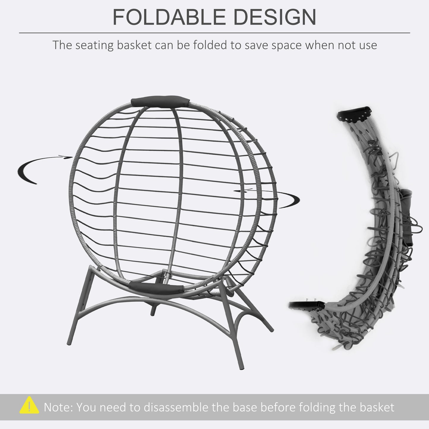 Folding Rattan Egg Chair, Freestanding Basket Chair with Cushion